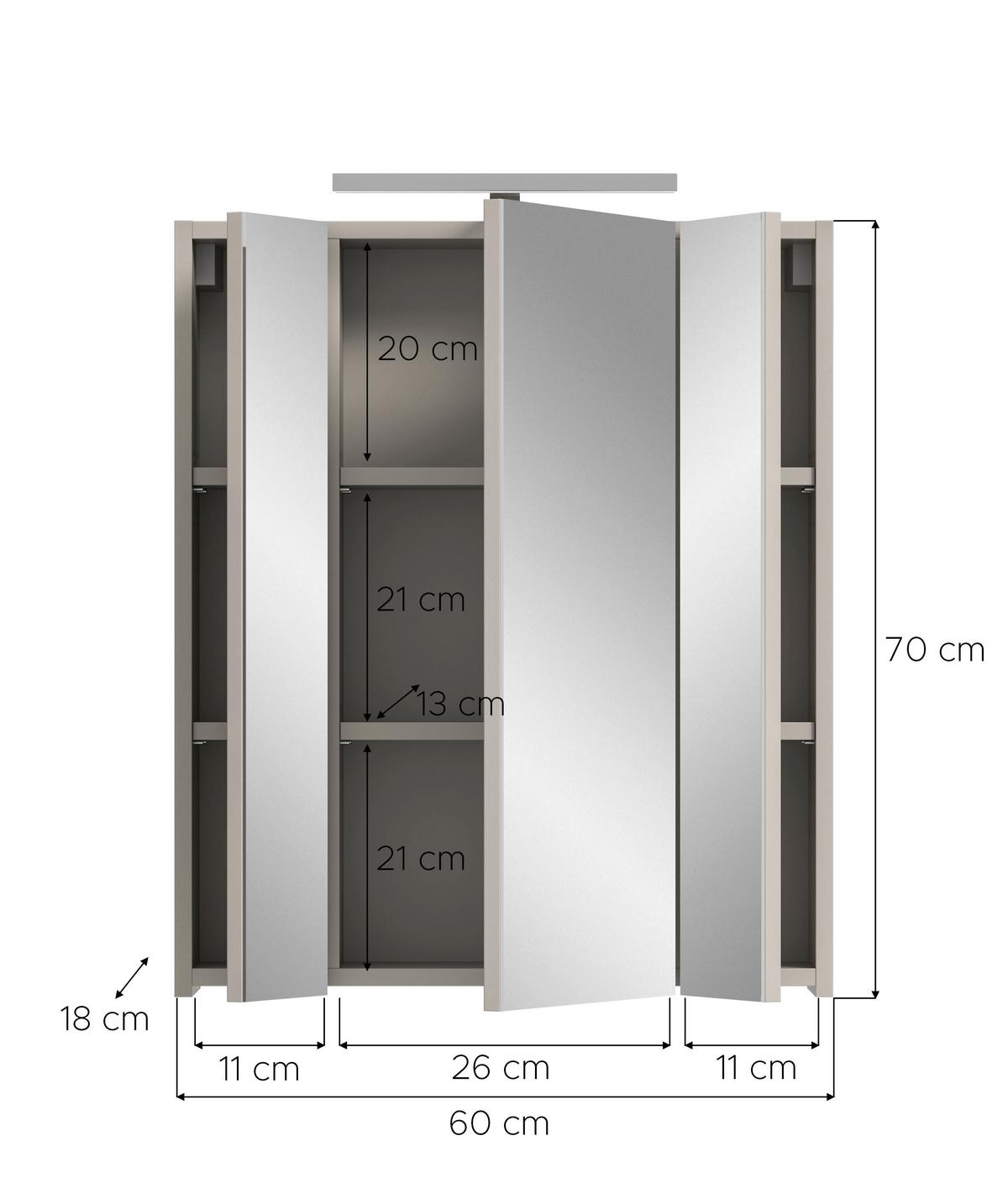 Spiegelschrank Ice Kaschmir - Trend, Glas/Holzwerkstoff (60/70/18cm) - MID.YOU