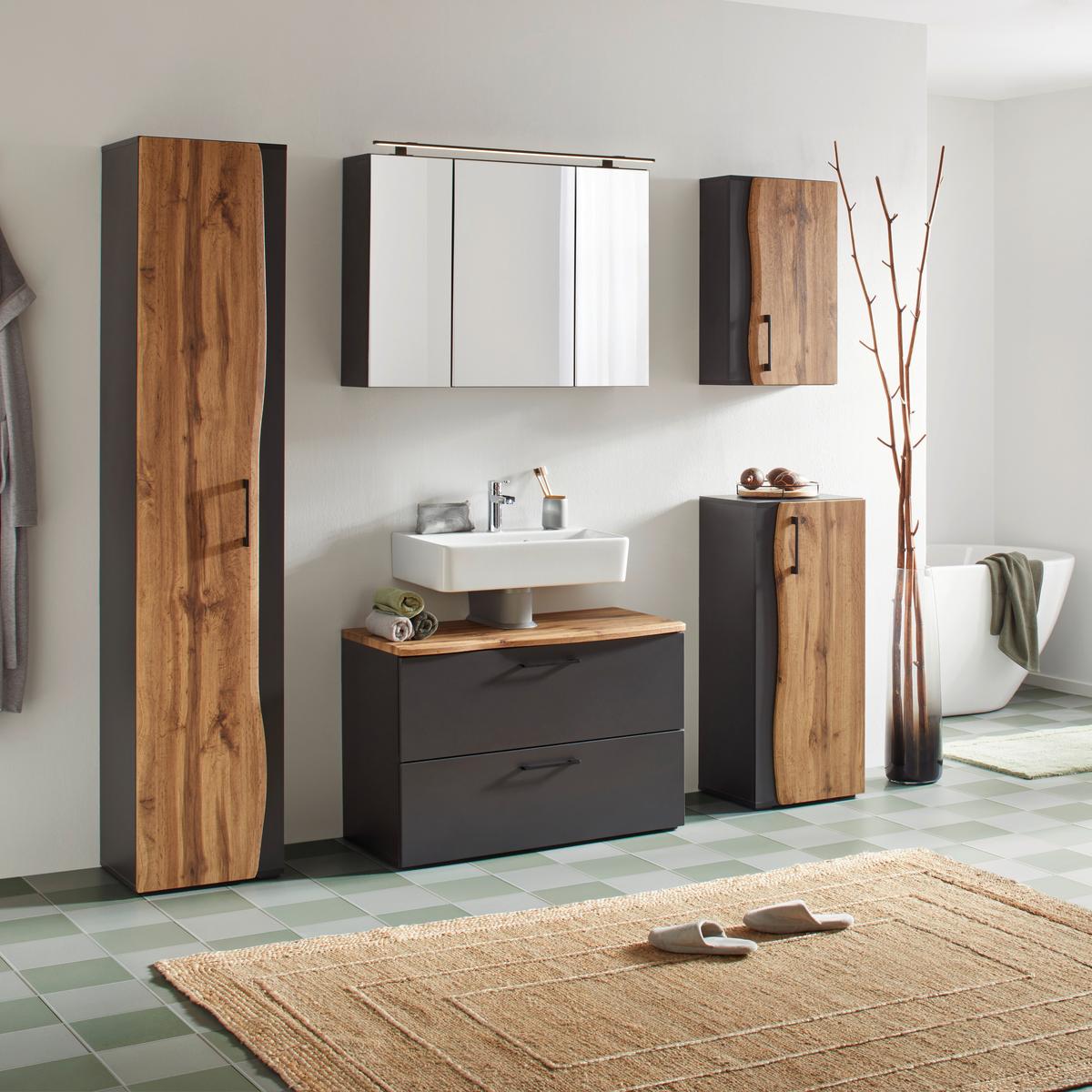 Hochschrank in Eichefarben/Grau - MODERN, Holzwerkstoff/Kunststoff (40/194/35cm) - Premium Living