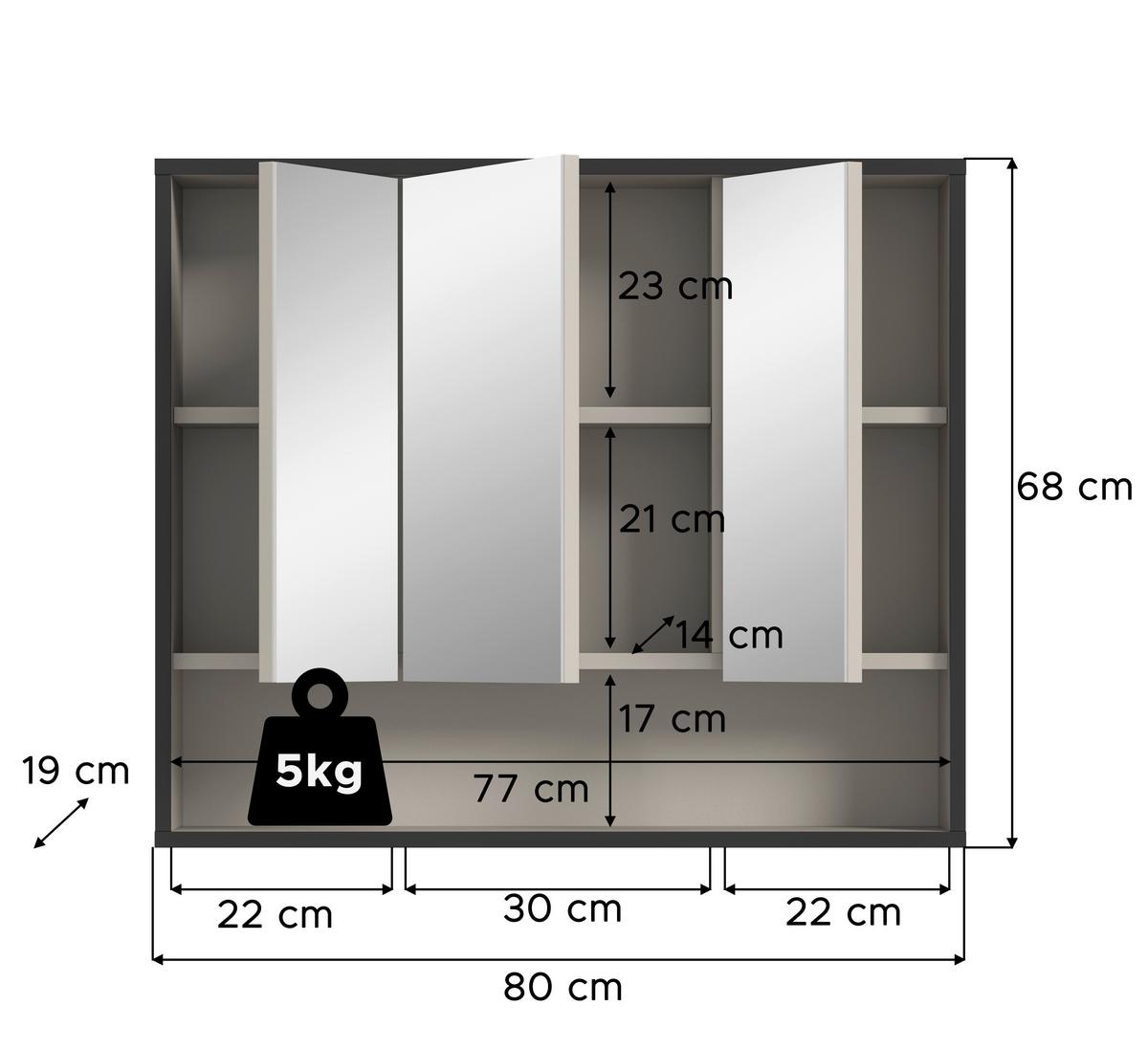 Element  S Ogledalom Bagno - kašmir, Moderno, drvni materijal/metal (80/68/19cm) - MID.YOU