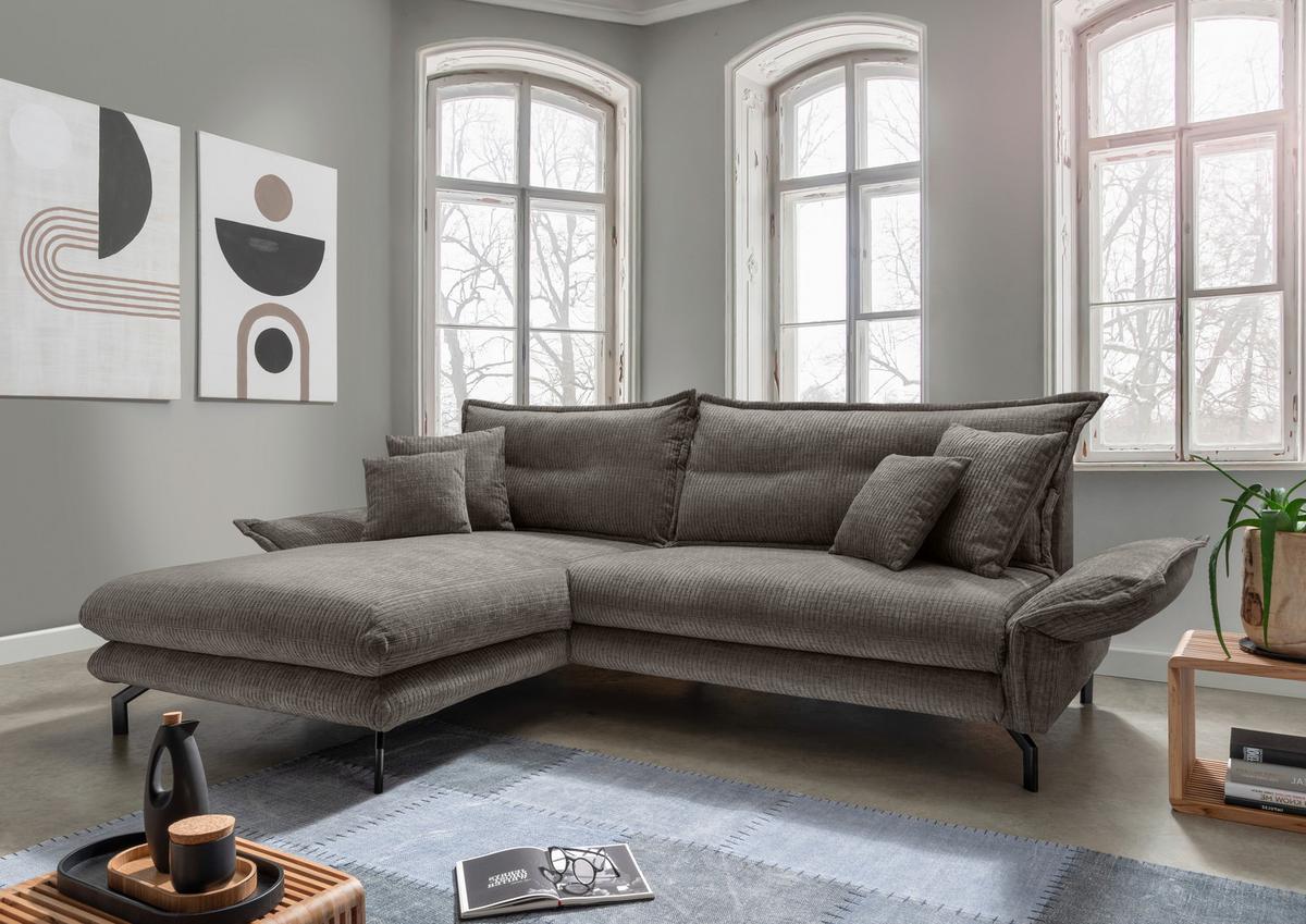 ECKSOFA LAVA - Graubraun/Schwarz, Design, Textil/Metall (180/255cm) - Livetastic