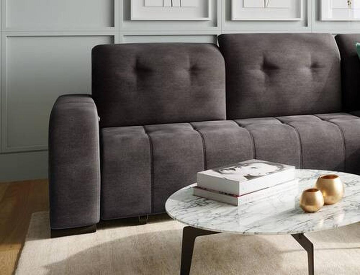 Wohnlandschaft Vicari Anthrazit Mikrofaser - Anthrazit/Schwarz, MODERN, Textil/Metall (185/292cm) - Livetastic