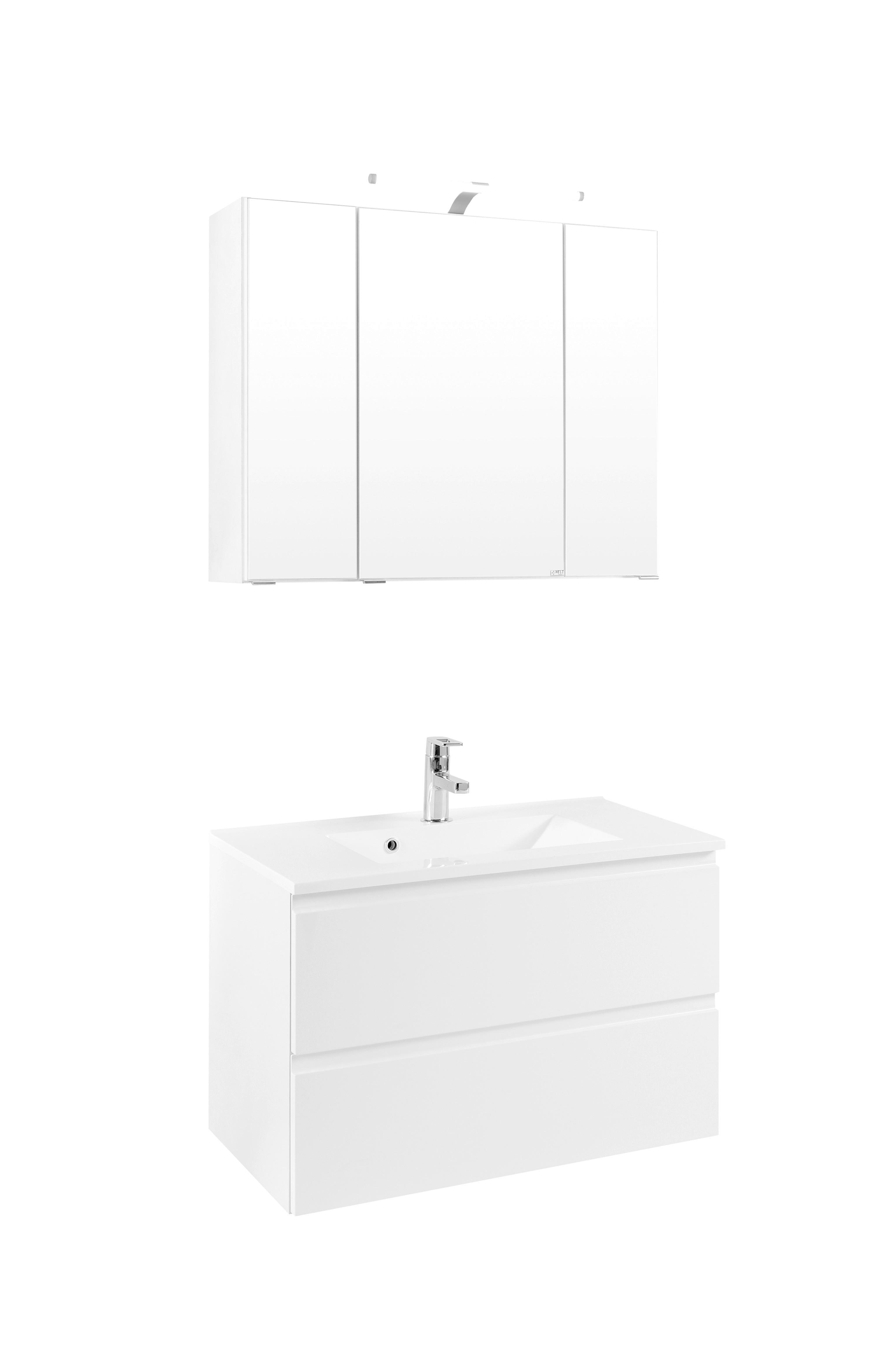 Badezimmer Cardiff ca. 80 cm mit LED Weiß - Weiß, Design, Holzwerkstoff (80cm) - Held