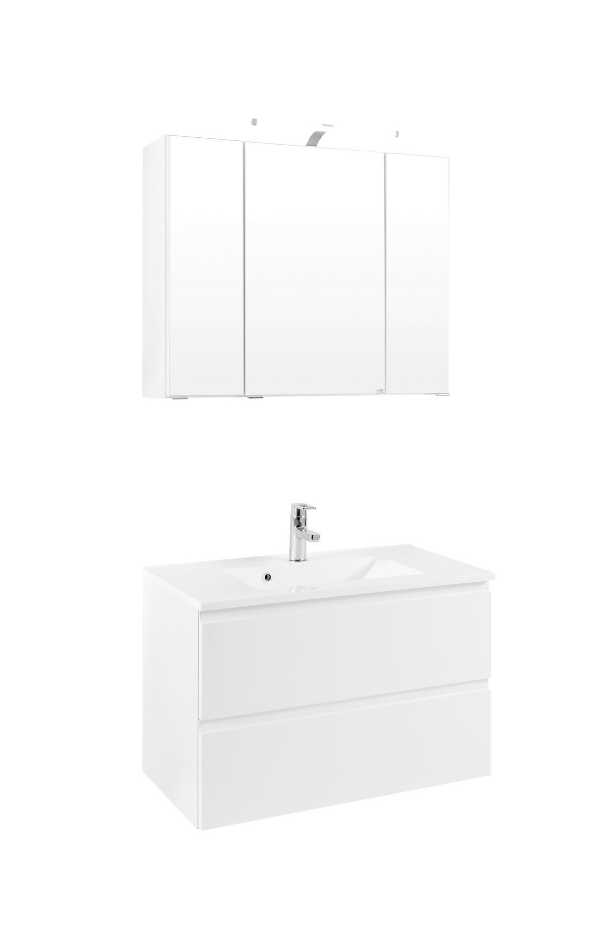 Badezimmer Cardiff ca. 80 cm mit LED Weiß - Weiß, Design, Holzwerkstoff (80cm) - Held