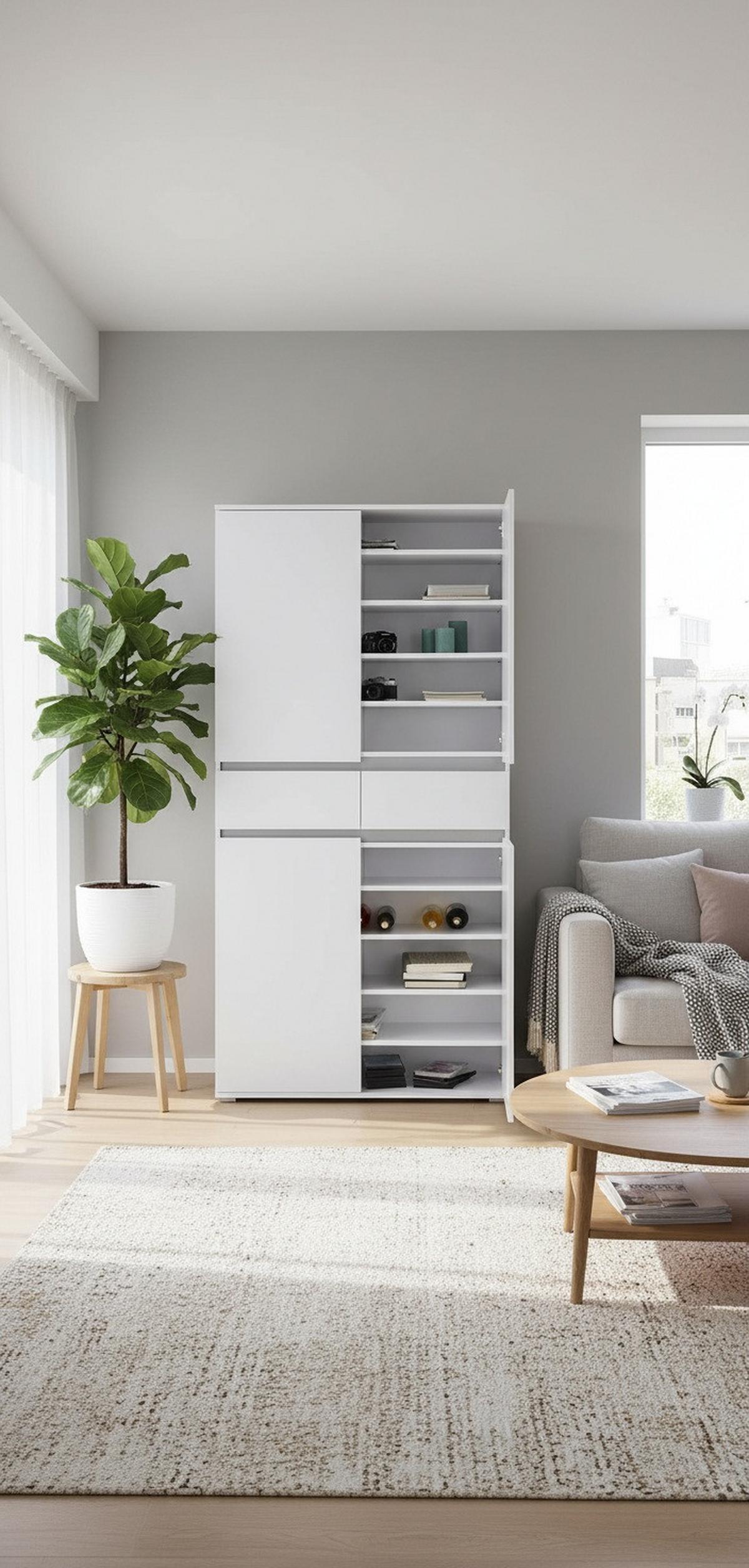 SZAFKA UNIWERSALNA LILLY - kolor srebrny/biały, Konventionell, materiał drewnopochodny/tworzywo sztuczne (100/200/37cm) - Xora