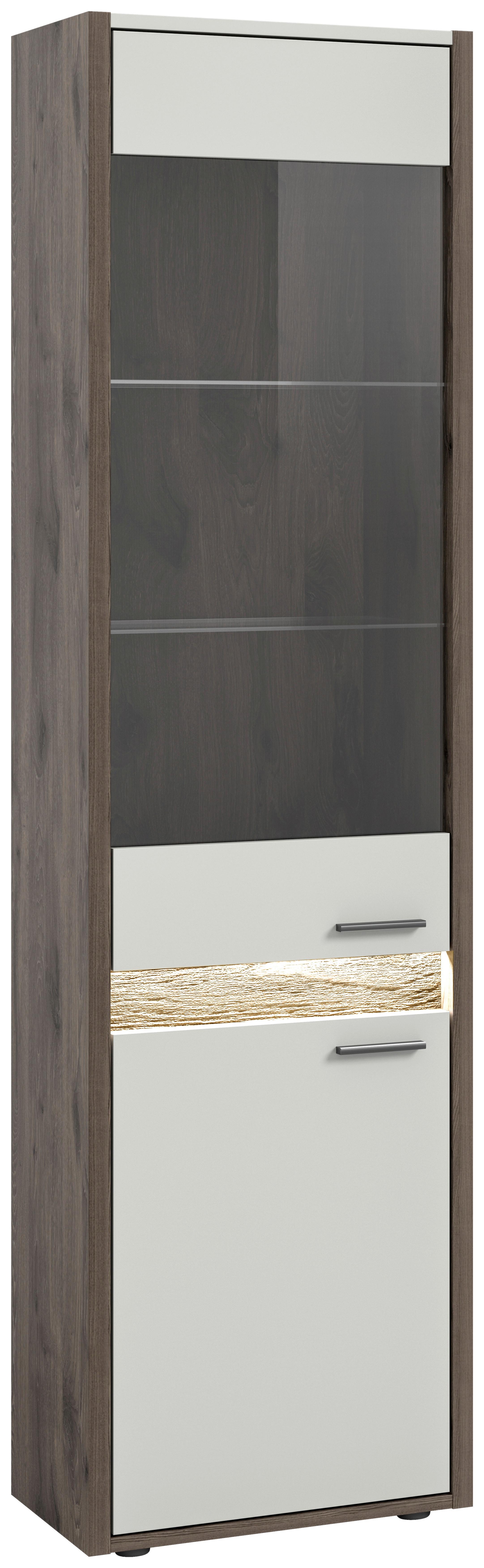 Vitrine Falcona Eiche dunkel /Grau ca. 198x51 cm - Design, Glas/Holzwerkstoff (198/51/37cm) - MID.YOU