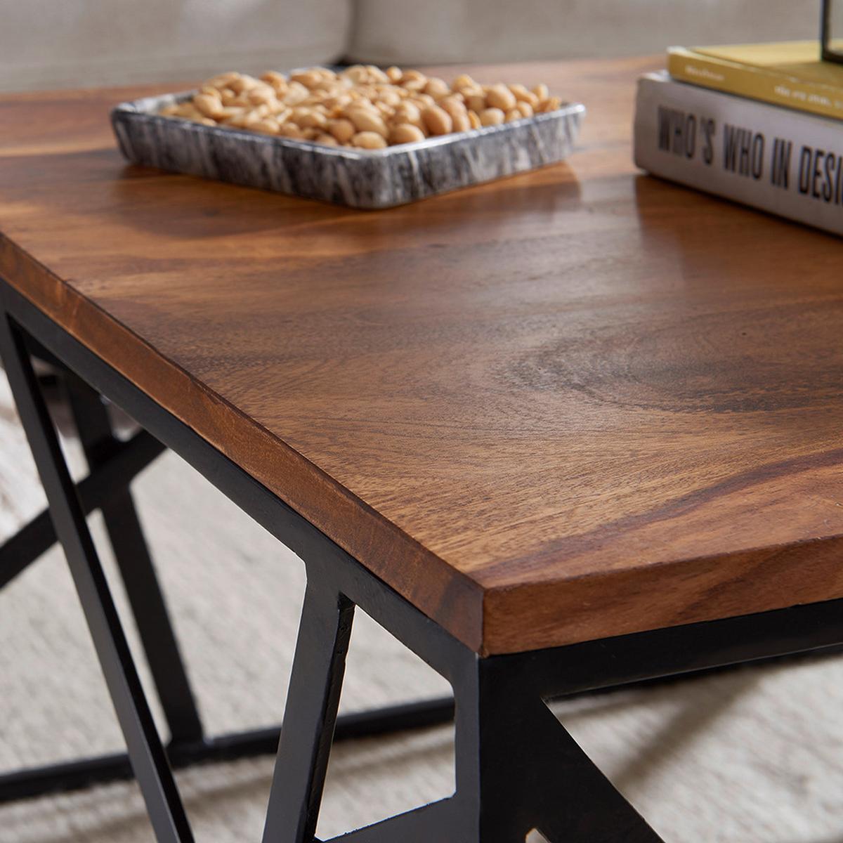 COUCHTISCH ca. 60x60 cm, aus Sheesham - Sheeshamfarben/Schwarz, Design, Holz/Metall (60/60/35cm) - MID.YOU