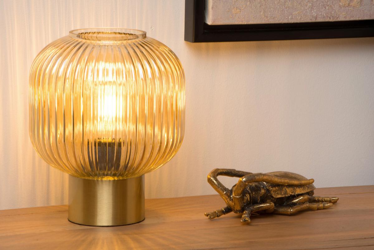 LAMPA STOŁOWA 45586/20/62 MALOTO - kolor bursztynowy/kolor mosiężny, Konventionell, metal/szkło (20/24.5cm) - Lucide