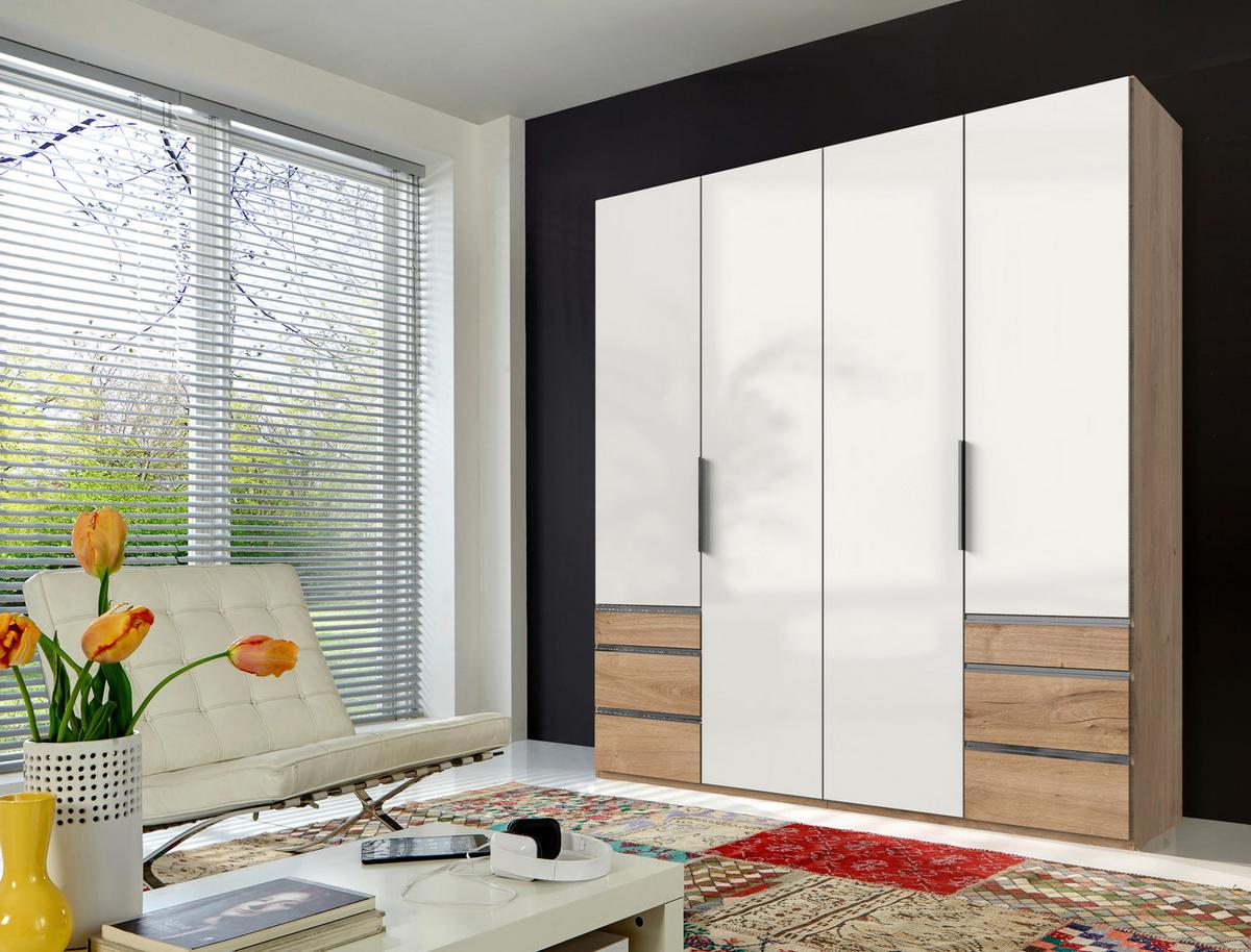 Ormar S Klasičnim Vratima Level 36 D - boje hrasta/bijela visoki sjaj, Moderno, drvni materijal/metal (200/236/58cm) - Modern Living