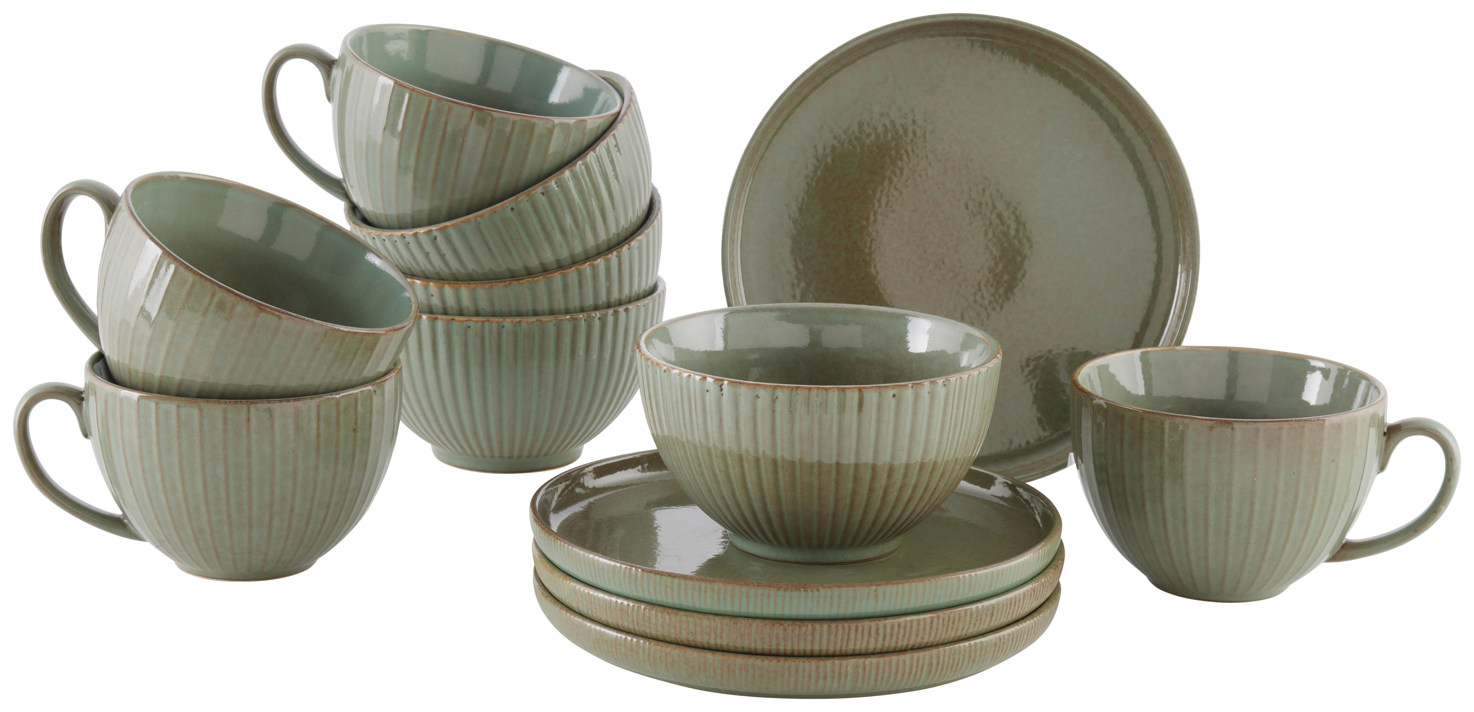 Frühstücksservice Louisa Grün, 12-teilig - Grün, MODERN, Keramik - Mömax