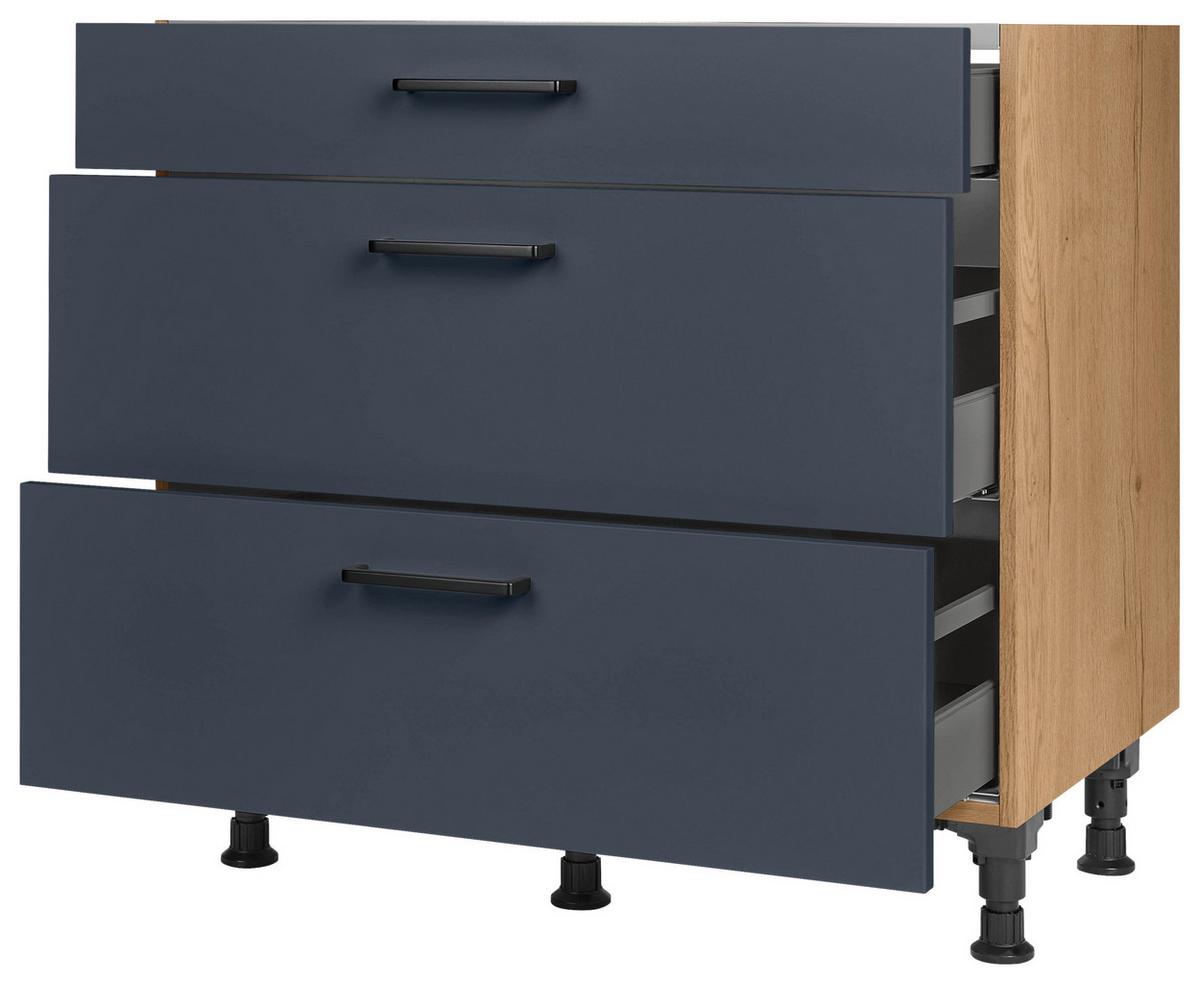 Kochfeldumbauschrank Easytouch Blau - Blau/Eichefarben, MODERN, Holzwerkstoff/Metall (90,0/87,0/56,0cm) - Nobilia