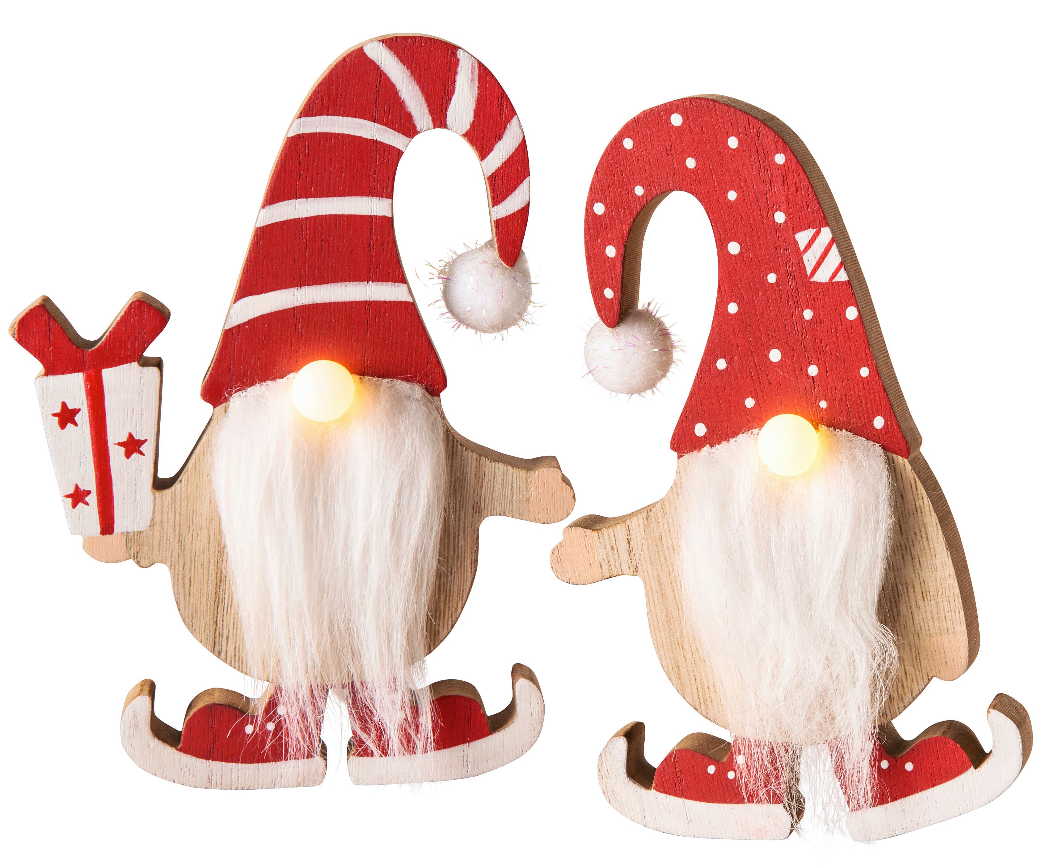 Led-díszlámpa Henrike - piros/fehér, Konventionell, textil/fa (13/17cm) - Premium Living