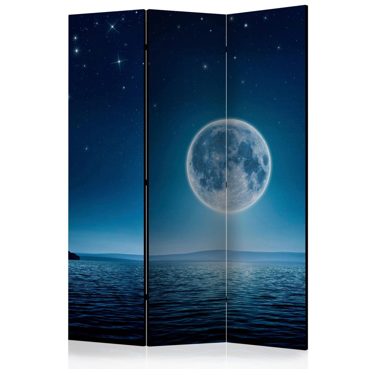 Paravan Moonlit Night, 3-Delni, Dvostranski - svetlo modra/temno modra, Basics, tekstil/les (135/172/3cm) - artgeist