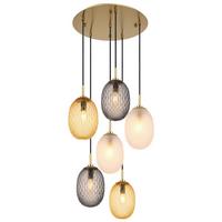 HÄNGELEUCHTE 15899-6HR - Weiss/Goldfarben, Basics, Glas/Textil (47/120cm) - Globo