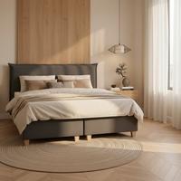 Boxbett Rina Grau ca. 180x200 cm mit Topper - Naturfarben/Grau, MODERN, Holz/Textil (180/200cm) - Bessagi Home