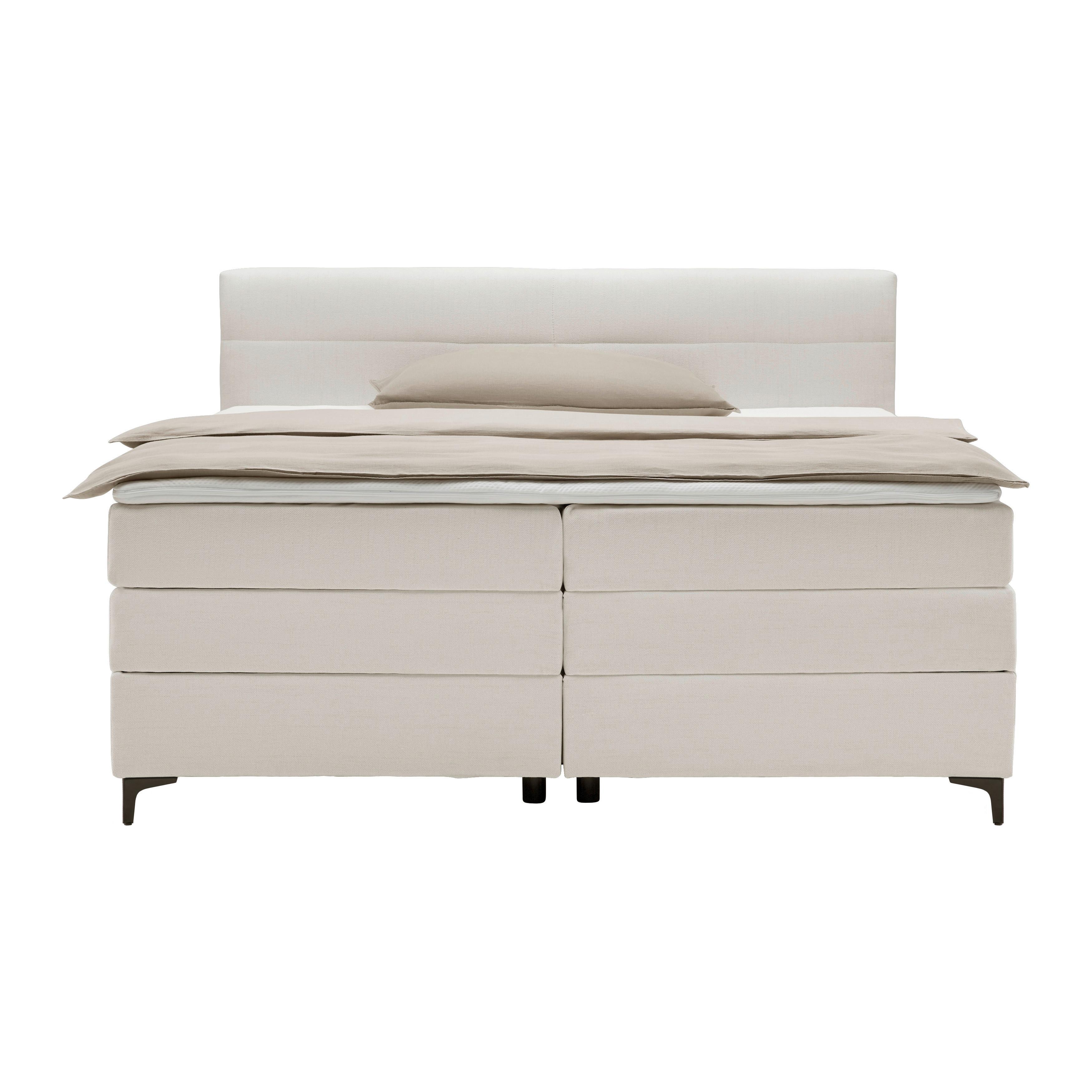 Boxspringbett Bari in Creme ca. 160x200cm - Creme/Schwarz, KONVENTIONELL, Textil/Metall (160/200cm) - Mömax