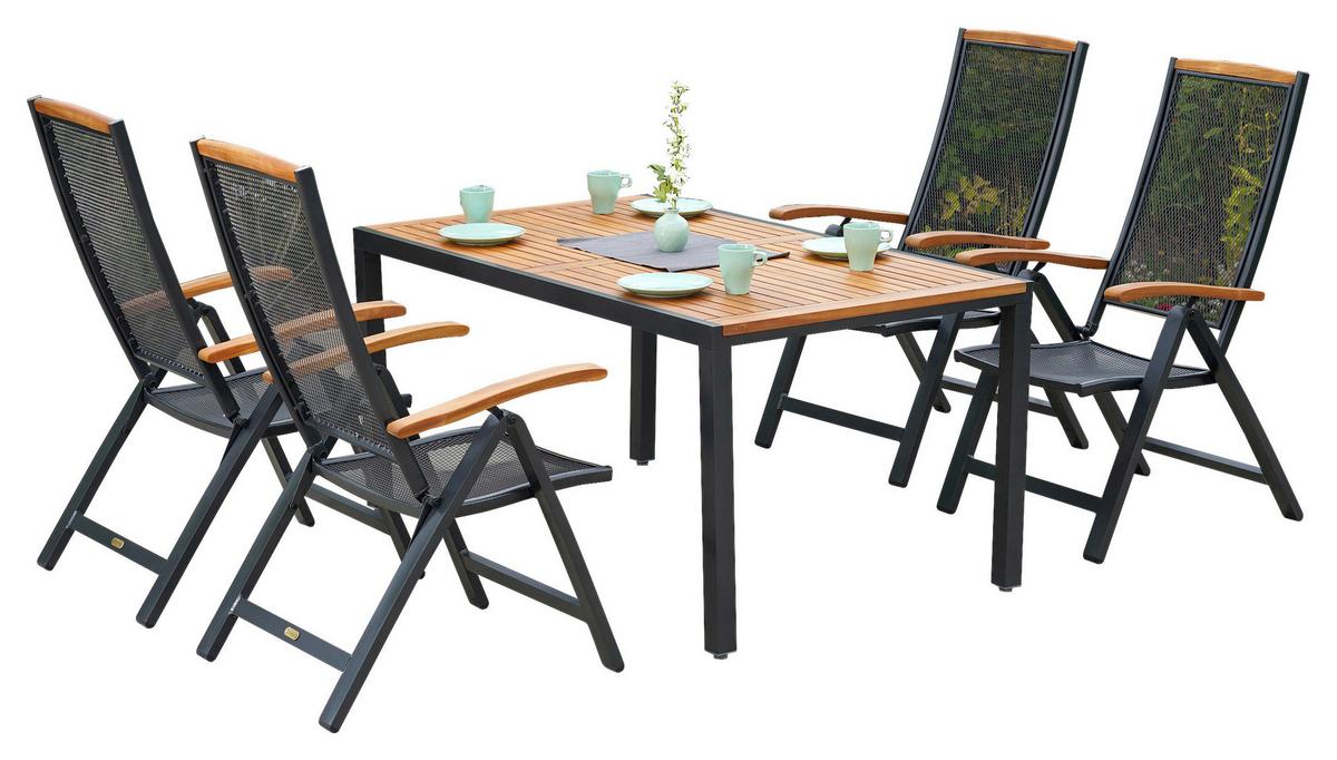 GARTENGARNITUR TILOS SET 5TLG. - Graphitfarben/Naturfarben, MODERN, Holz/Metall - Gardenson