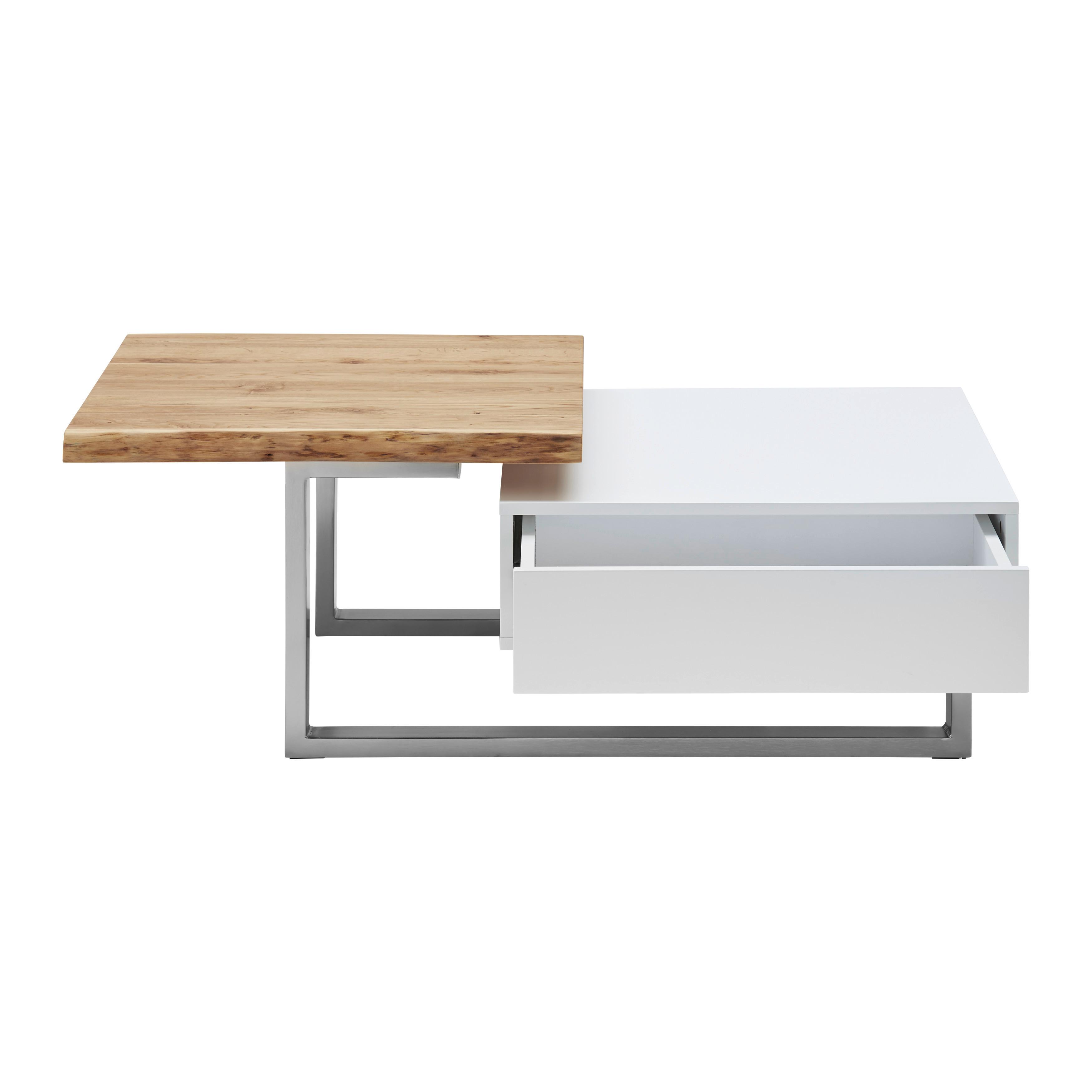 Couchtisch Carlos Weiß/Eichefarben Echtholz/MDF - Eichefarben/Weiß, MODERN, Holz/Metall (110/61/40cm) - Bessagi Home