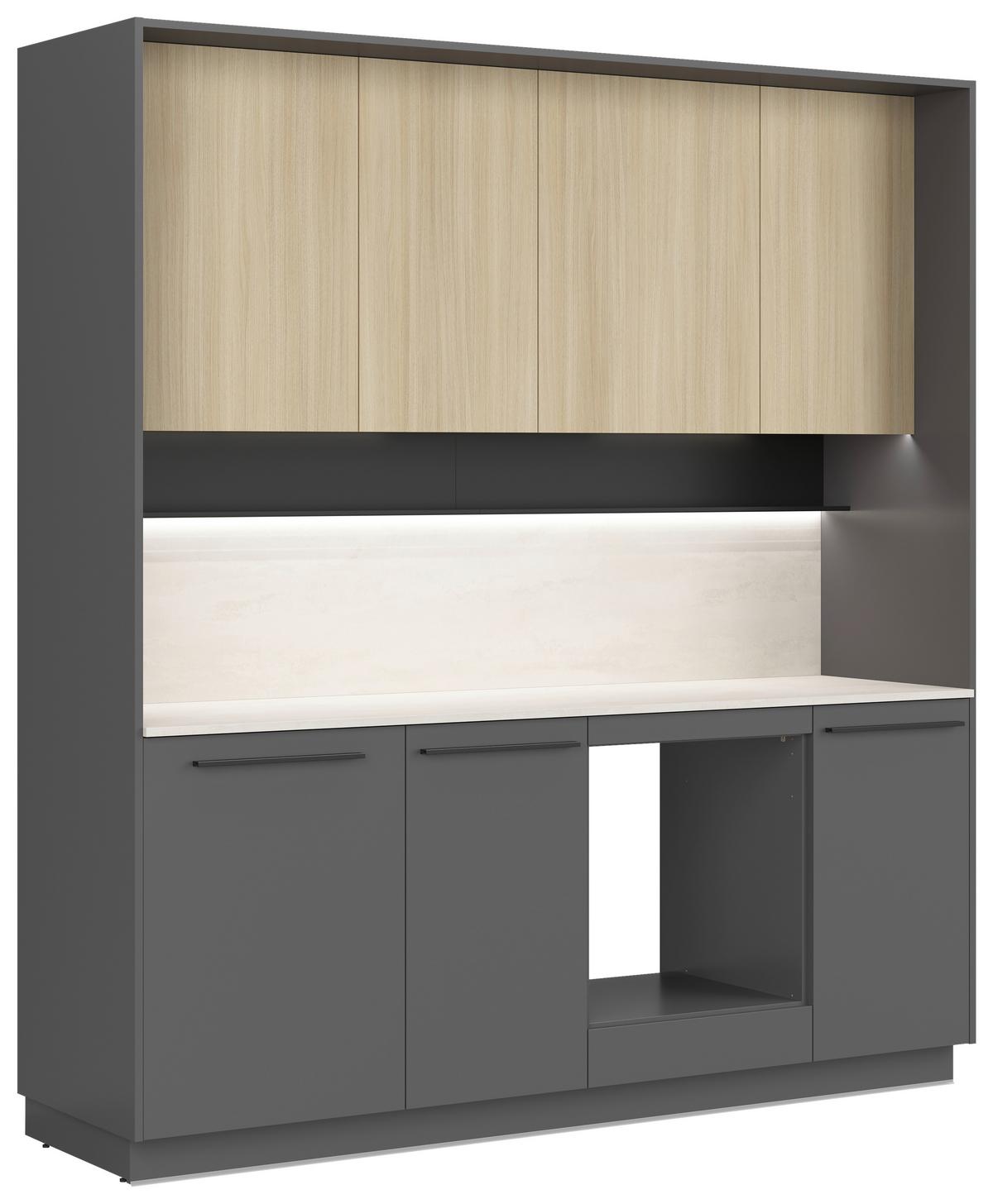 Küchenblock Milino o. Geräte Eichefarben - Eichefarben/Schwarz, Basics, Holzwerkstoff/Kunststoff (210cm) - Visiona