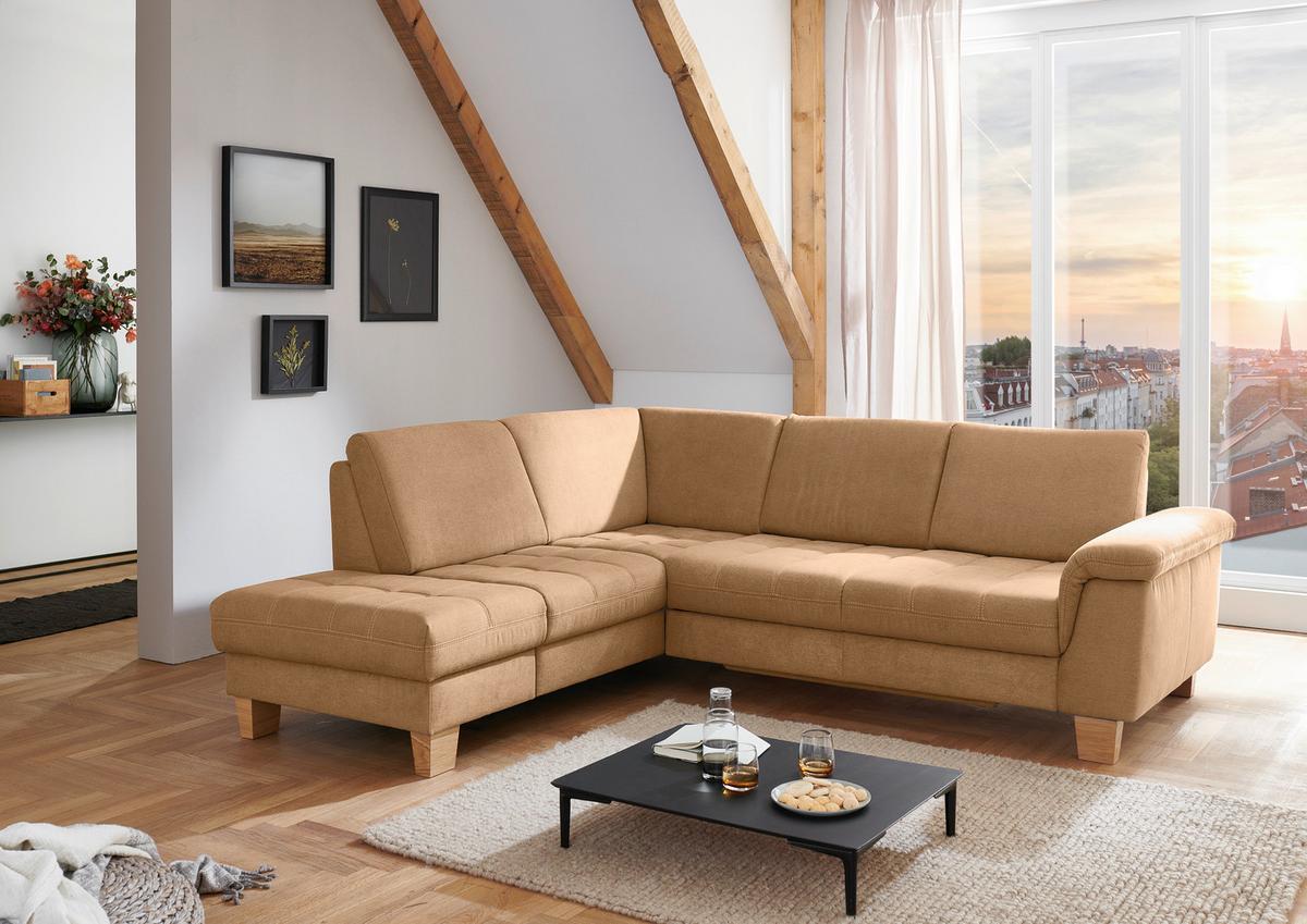 Sedežna Garnitura Pp-La23117 - bež/barve konjaka, Moderno, tekstil/leseni material (253/45/221cm) - Premium Living