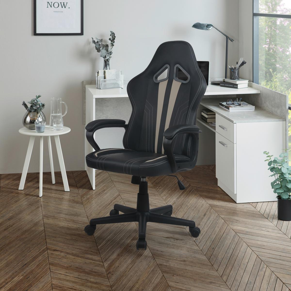 Scaun directorial ANNA - bej/alb, Modern, plastic/metal (57/112/57cm) - Modern Living
