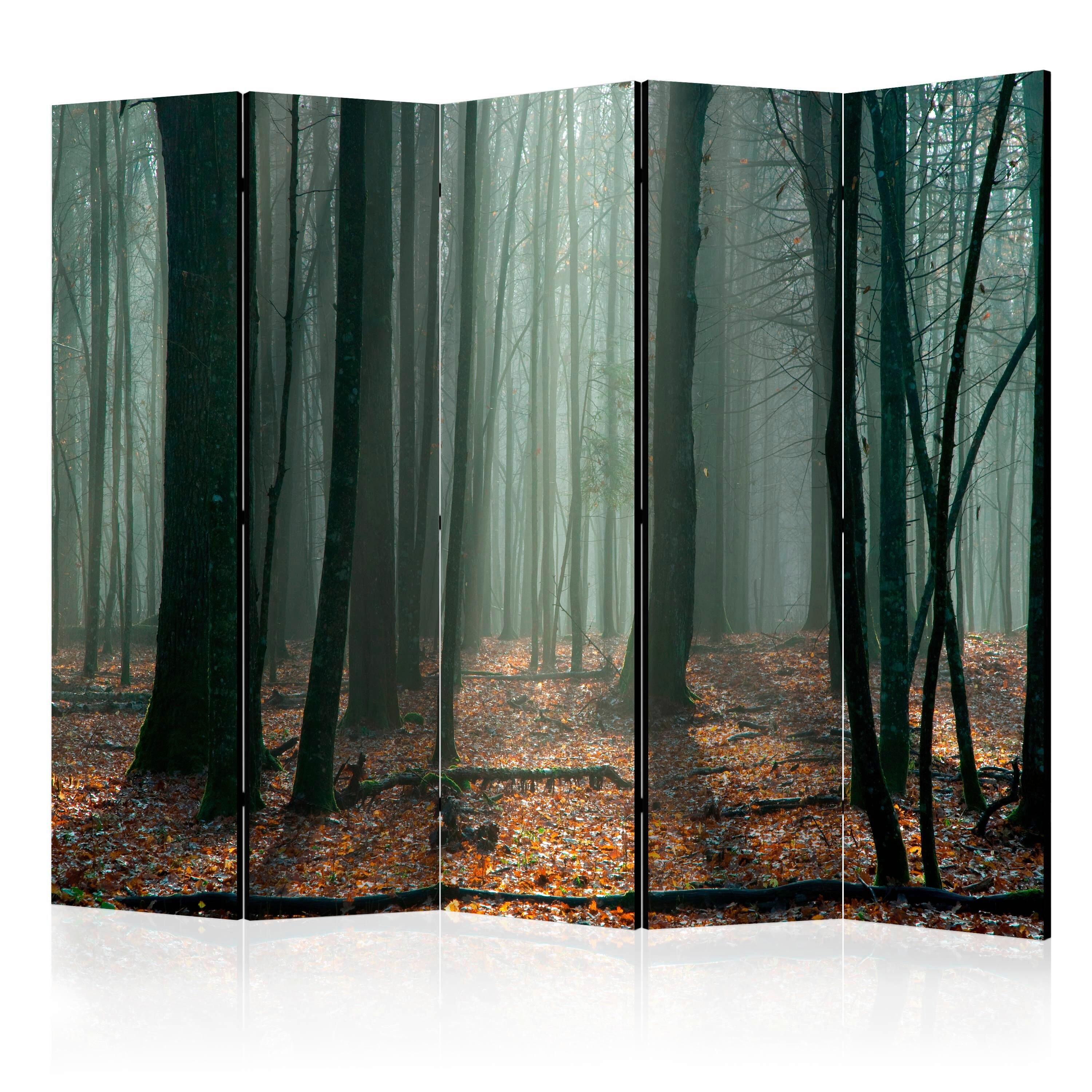 Paravan Witches' Forest I, 5-Delni, Akustičen - meta zelena/temno zelena, Basics, umetna masa/tekstil (225/172/3cm) - artgeist