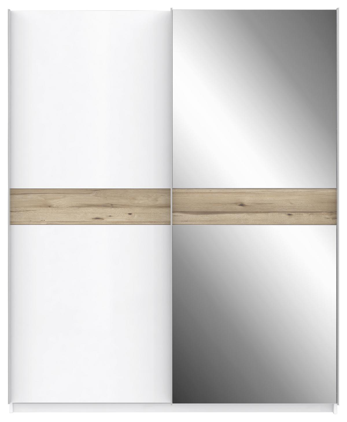 Omara Z Drsnimi Vrati Tess, Bela, Barva Hrasta - barve hrasta/bela, Moderno, kovina/umetna masa (170,3/210,5/61,2cm) - Xora