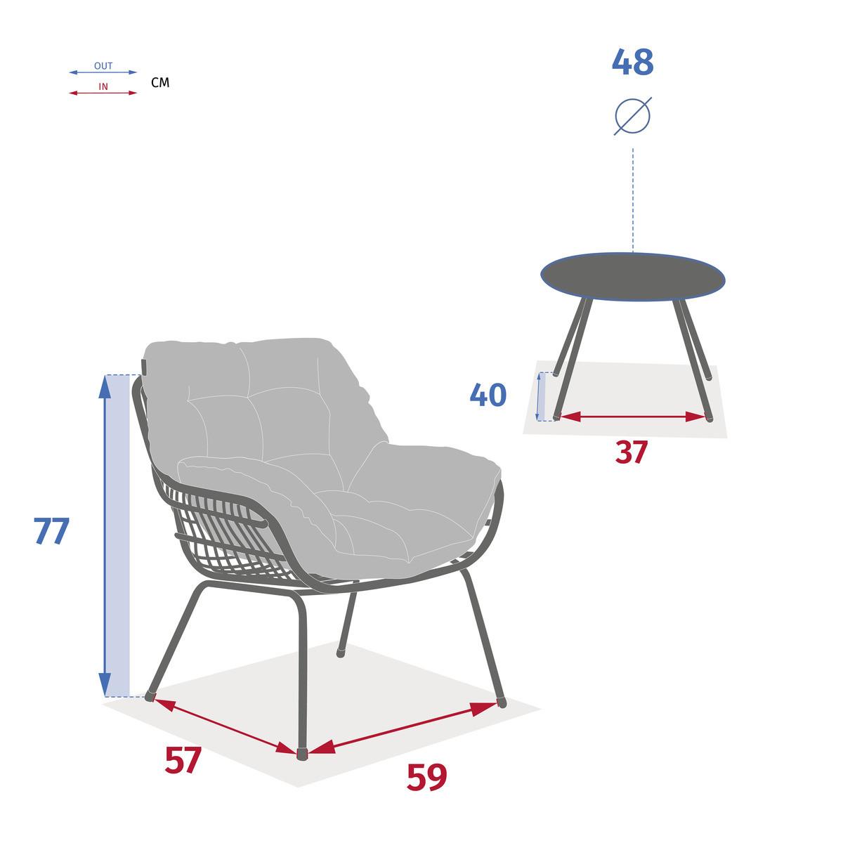 Set grădină Paopao - bej/antracit, Basics, plastic/metal (190/71/77cm)
