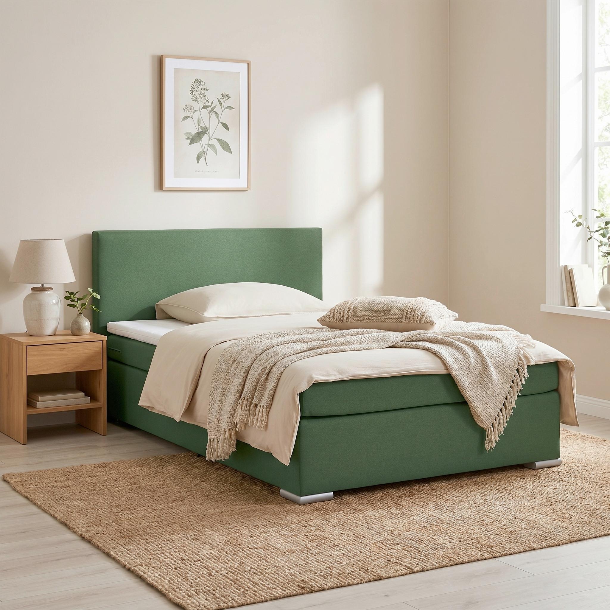 Boxspringbett Mira 2 Dunkelgrün ca. 140x200cm - Chromfarben/Dunkelgrün, MODERN, Holz/Kunststoff (140/200cm) - Based