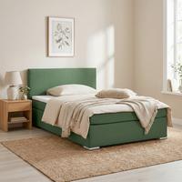 Boxspringbett Mira 2 Dunkelgrün Ca. 140x200cm - Chromfarben/Dunkelgrün, Modern, Holz/Kunststoff (140/200cm) - Based