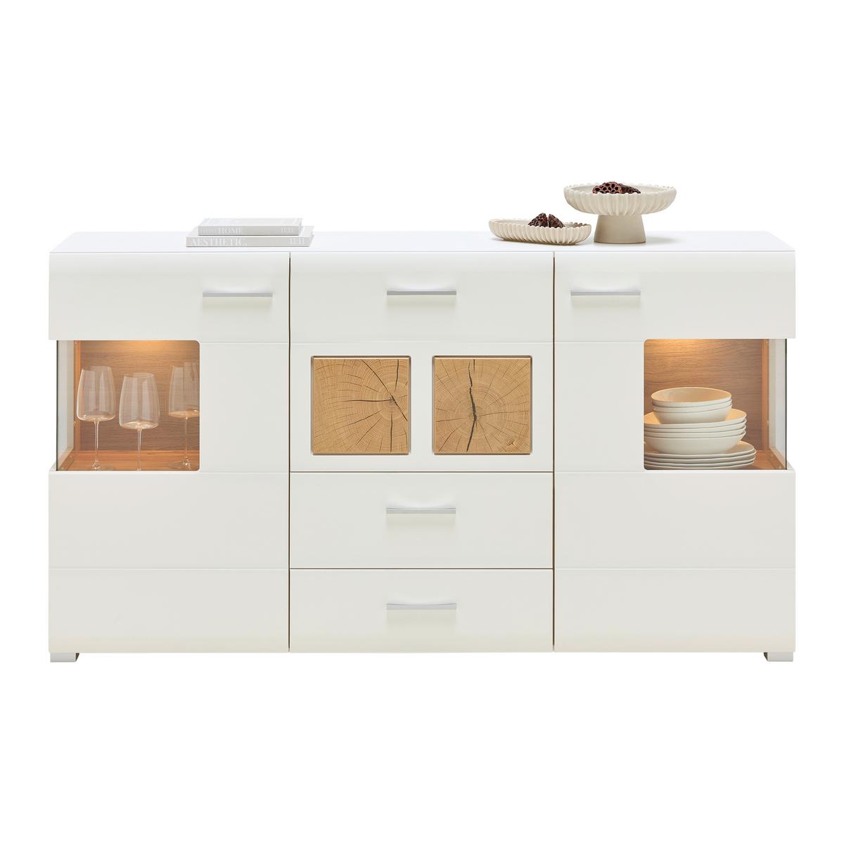Sideboard Fun Plus Weiß/Eichefarben - Chromfarben/Eichefarben, MODERN, Holzwerkstoff/Metall (170/94/42cm) - Mömax