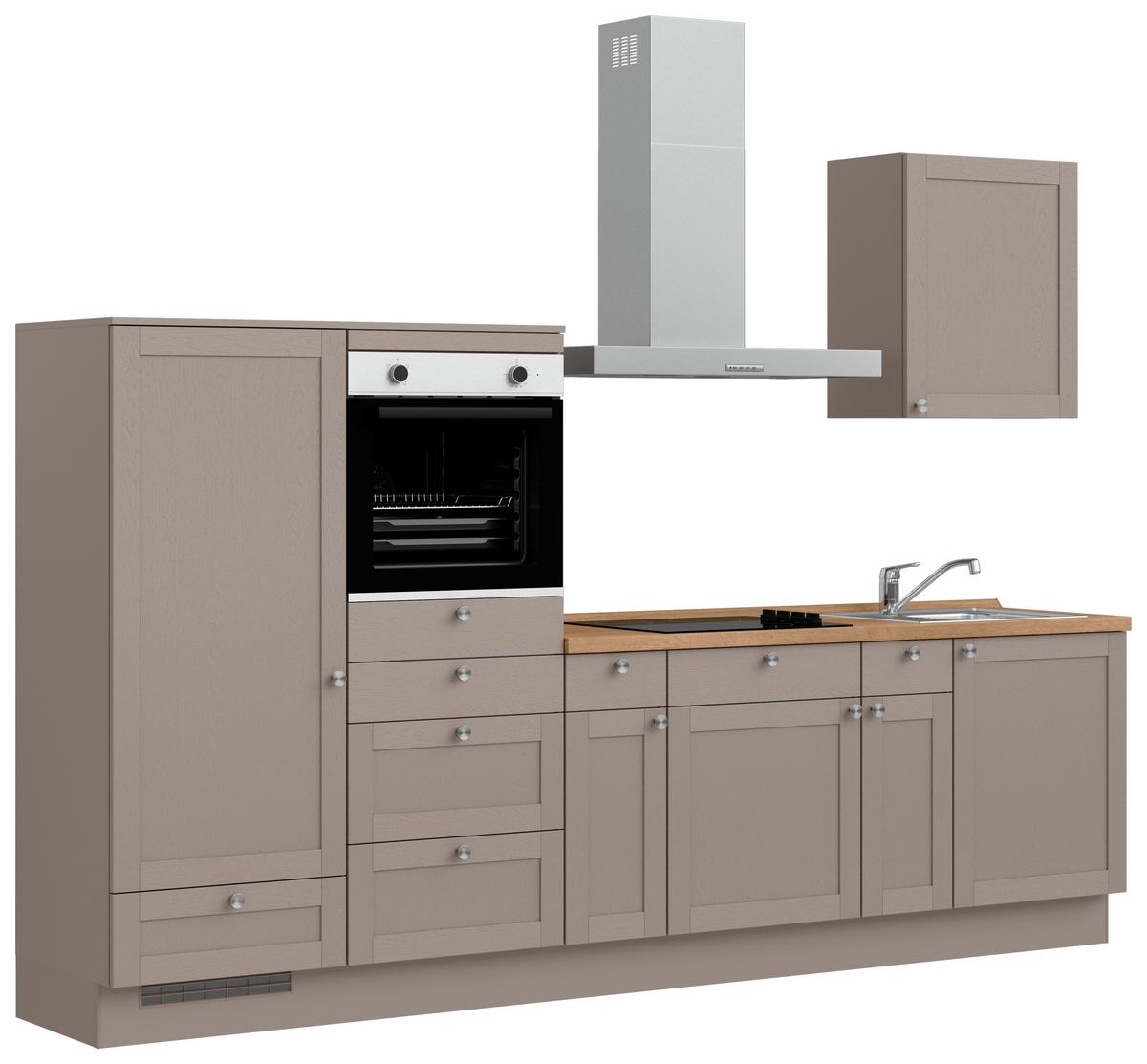 Küchenleerblock Frame Low o. Geräte Beigebraun - Edelstahlfarben/Eichefarben, MODERN, Holzwerkstoff/Metall (300cm) - Nobilia