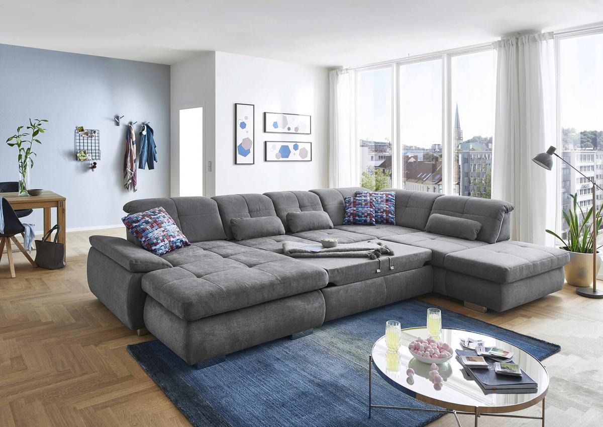 U-alakú Kanapé Paso - ezüstszínű, Konventionell, faalapú anyag/fém (374/83/260cm) - Premium Living