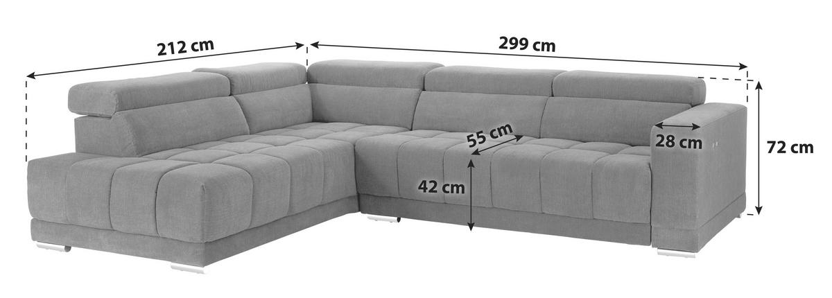 Sedežna Garnitura Hogan, Siva, Relax Funkcija - srebrne barve/siva, Moderno, kovina/tekstil (212/299cm) - Modern Living