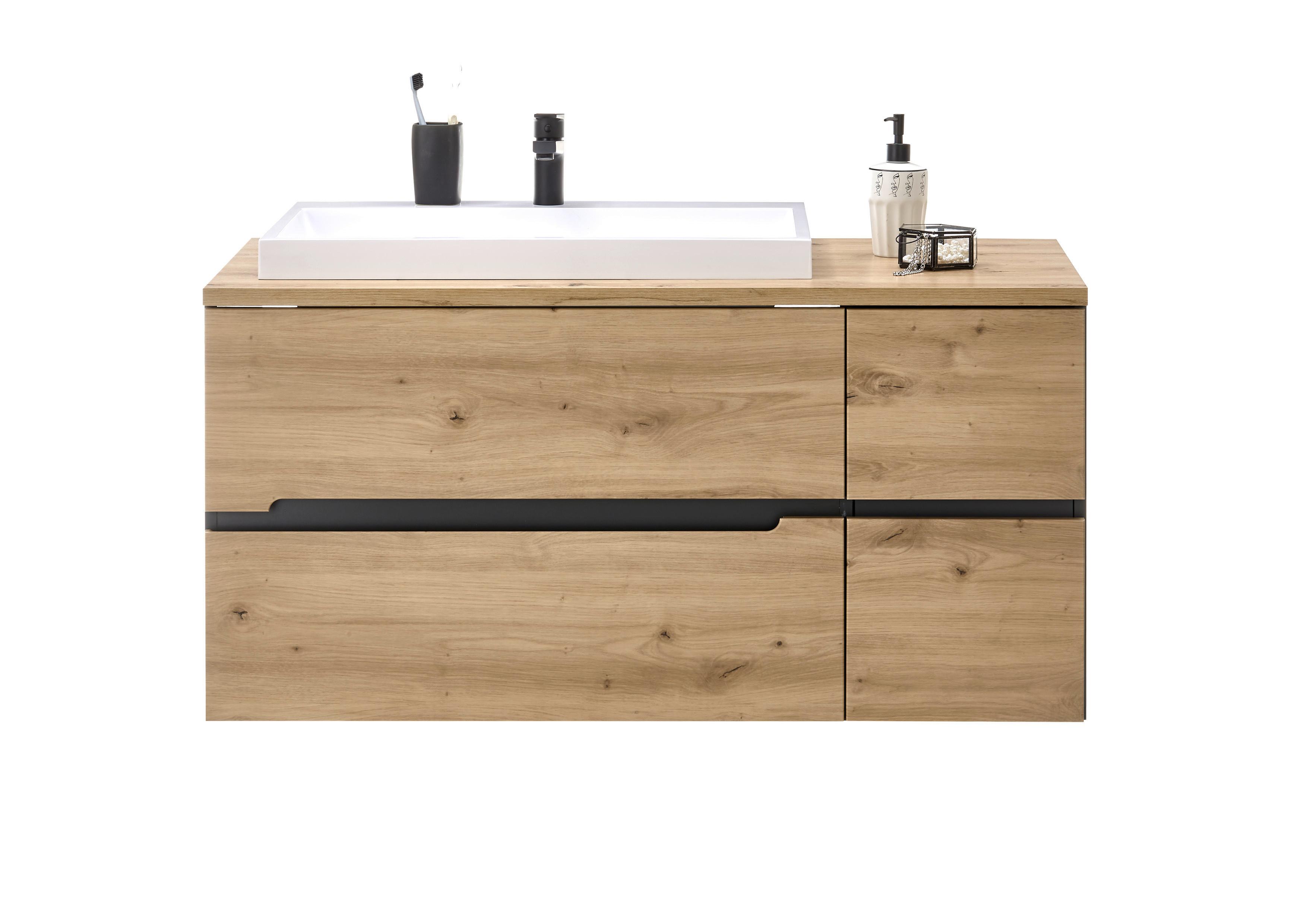 Waschbeckenunterschrank Memphis Grau/Eiche Artisan - Eiche Artisan/Weiß, MODERN, Holzwerkstoff/Stein (110/54/53cm) - Mömax