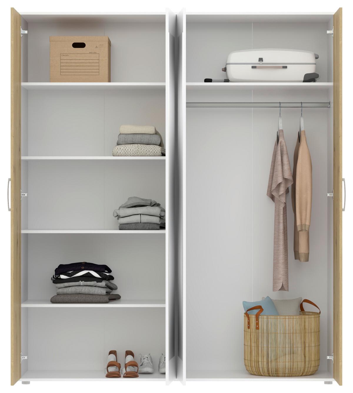 Drehtürenschrank Jan Weiß/Eiche Artisan - Chromfarben/Weiß, KONVENTIONELL, Glas/Holzwerkstoff (180/210/52cm) - Mömax