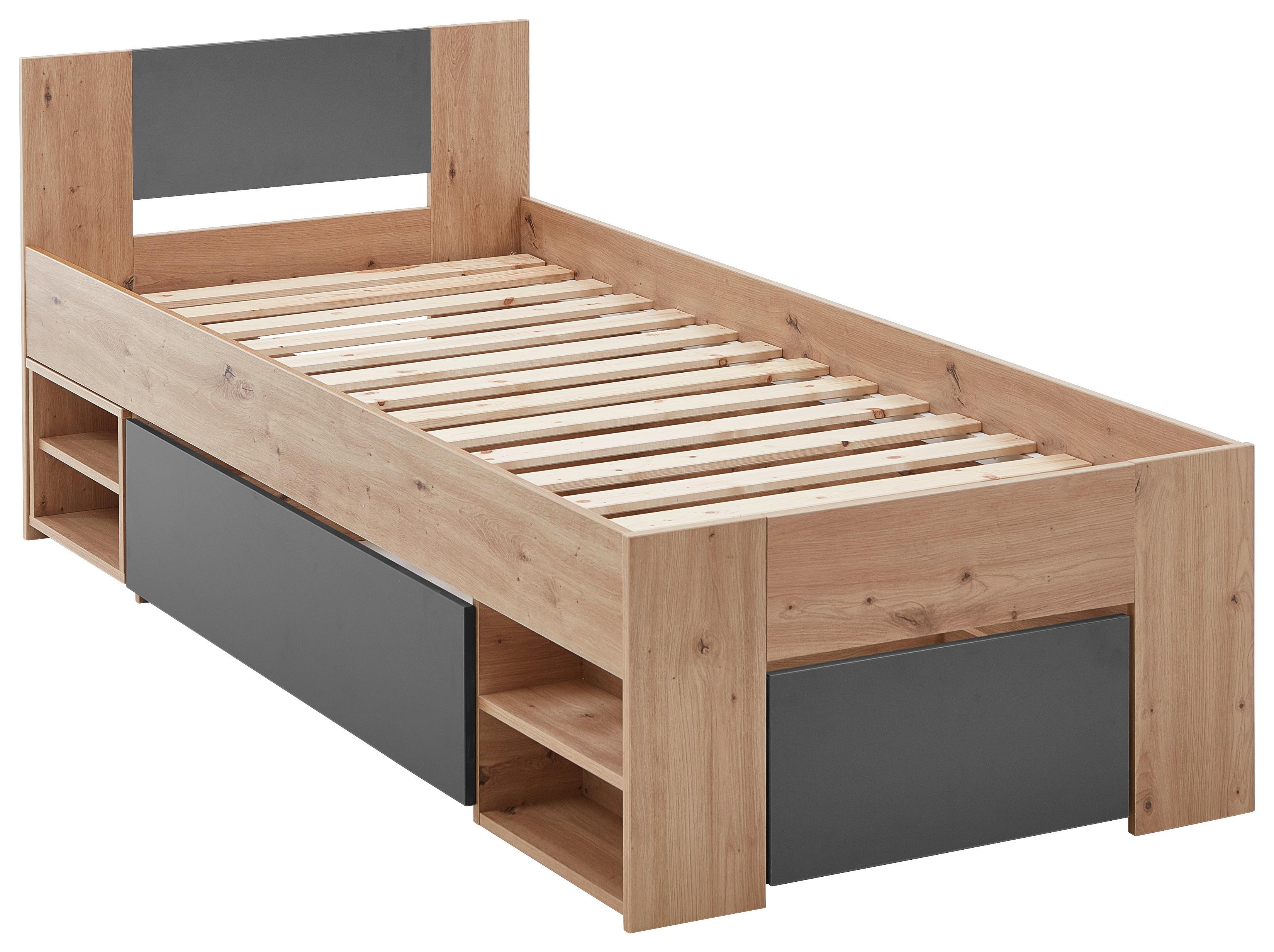 SÄNG AZURRO 2-90 - ek Artisan/antracit, Modern, trämaterial (90/200cm) - Mömax