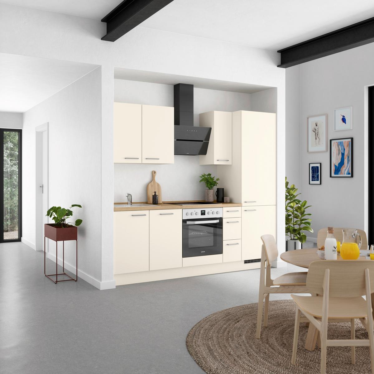 Küchenblock Touch High m. Geräten Magnolie - Edelstahlfarben/Eichefarben, MODERN, Holzwerkstoff/Metall (240cm) - Nobilia