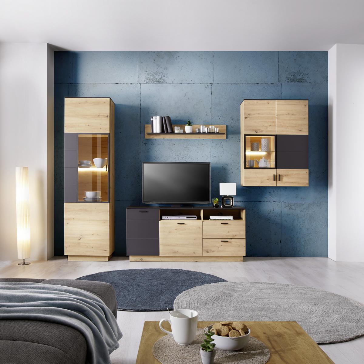 Tv-element Tonale, Barva Hrasta, Temno Siva - siva/črna, Moderno, umetna masa/leseni material (146,8/68,6/40cm) - Mömax