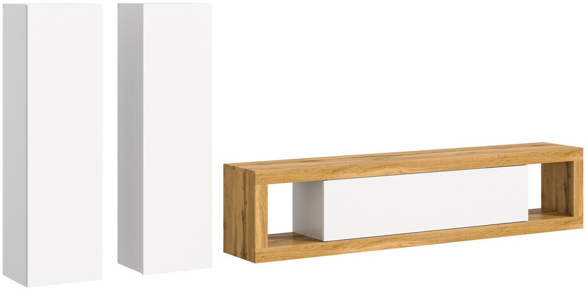 Ansamblu mobilier camera de zi TANGO - alb/stejar Wotan, Design, material pe bază de lemn (270/135/30cm) - Modern Living