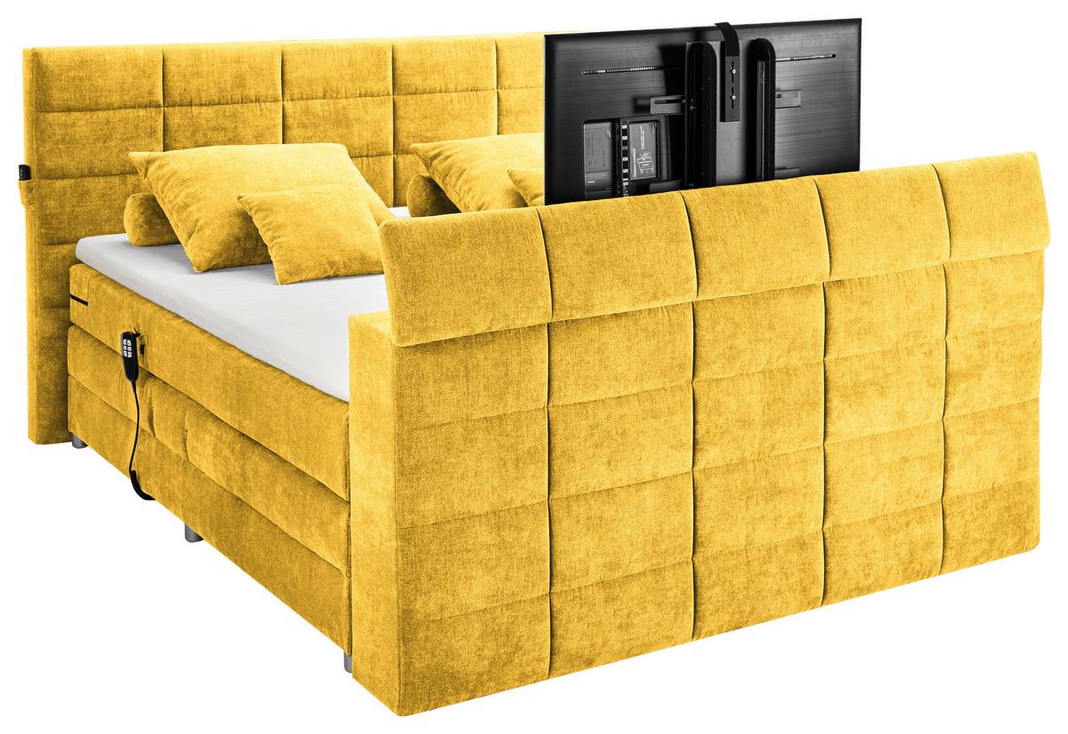 Boxspringbett Denver Gelb ca. 180x200 cm mit Topper - Gelb, KONVENTIONELL, Textil (180/200cm) - Carryhome