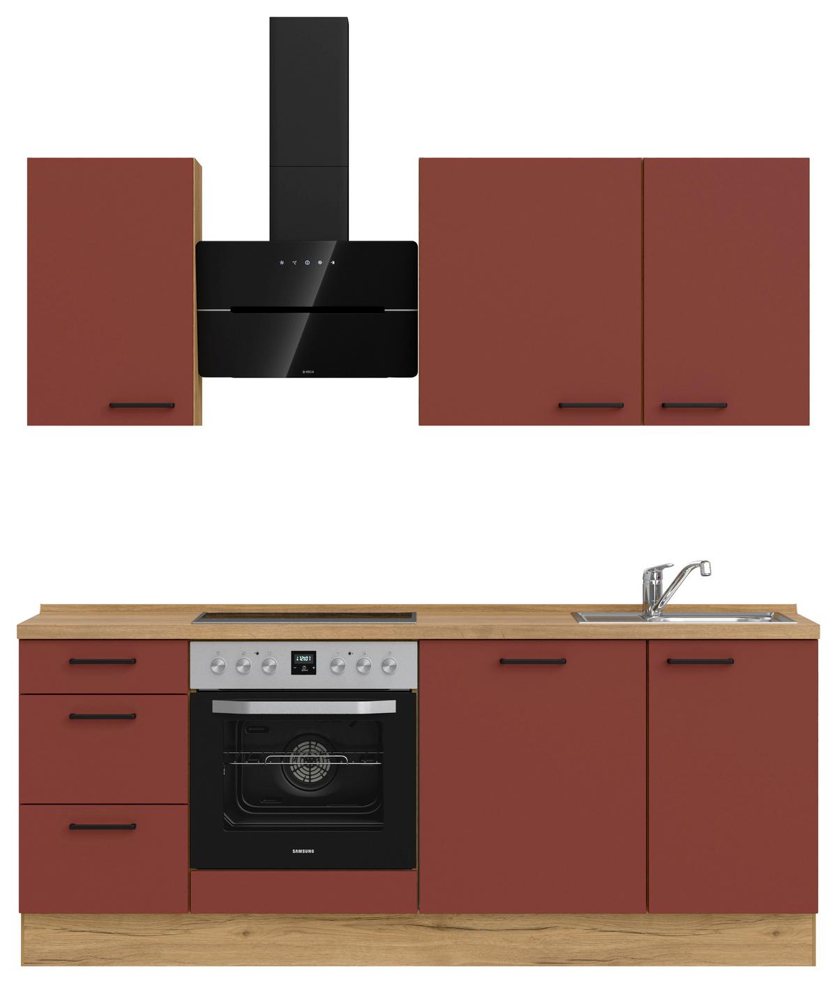 Küchenblock Easytouch High m. Geräten Dunkelrot - Eichefarben/Schwarz, MODERN, Holzwerkstoff/Metall (210cm) - Nobilia