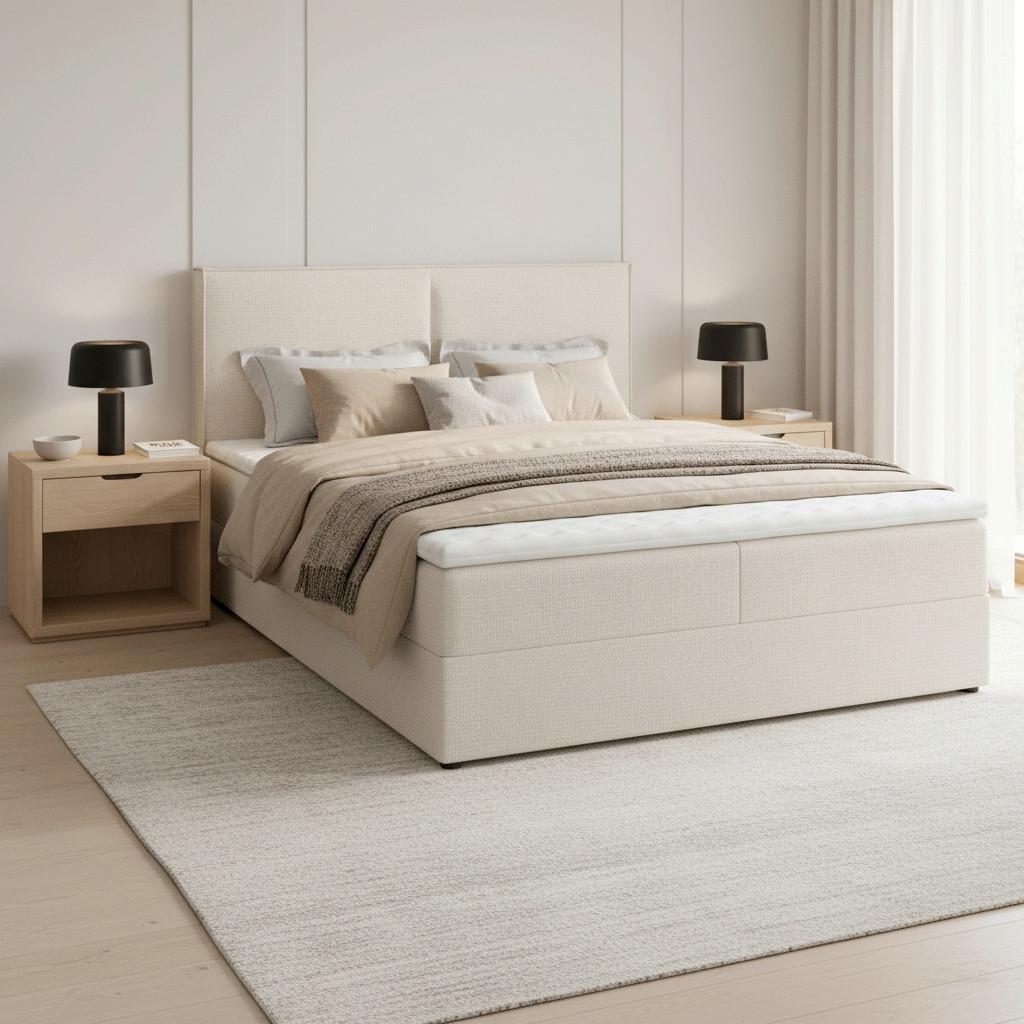 Boxbett Imola Creme ca. 140x200 mit Topper - Creme/Schwarz, MODERN, Holz/Kunststoff (140/200cm) - Bessagi Home