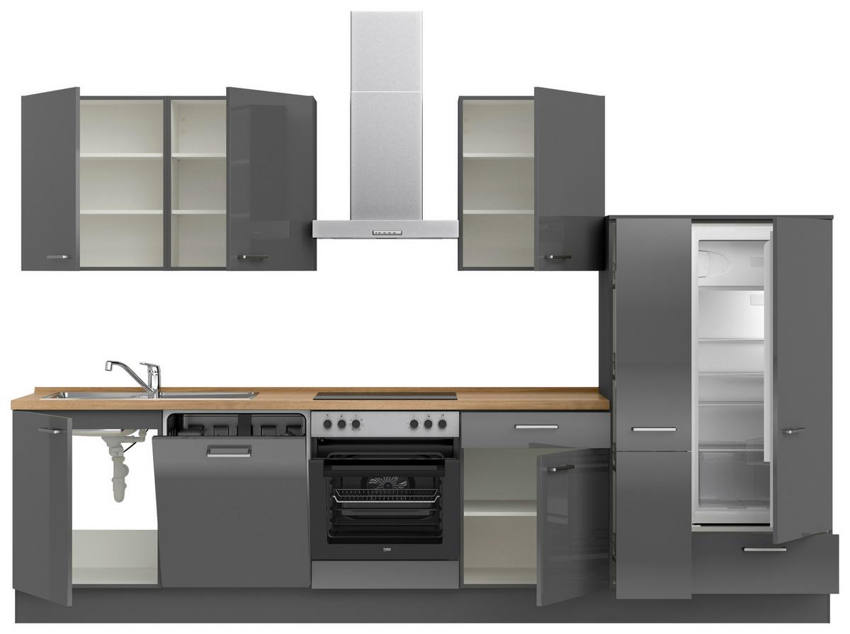 Küchenblock Flash Low m. Geräten Schieferfarben - Schieferfarben/Eichefarben, MODERN, Holzwerkstoff/Metall (330cm) - Nobilia