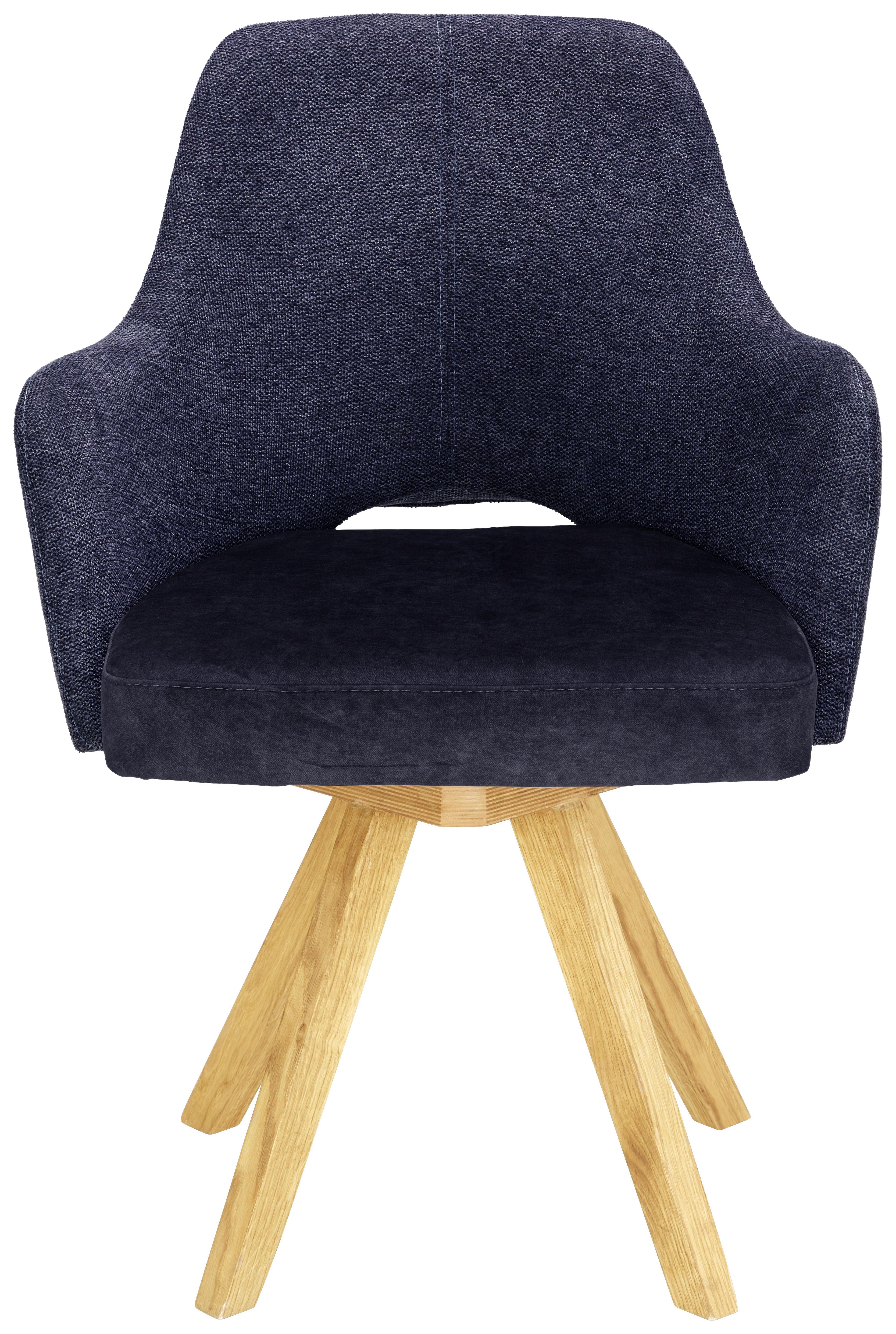 Armlehnstuhl in Dunkelblau - Eichefarben/Dunkelblau, KONVENTIONELL, Holz (58/82/60cm) - Premium Living
