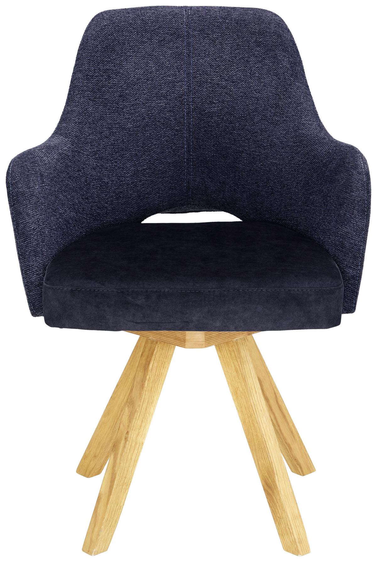 Armlehnstuhl in Dunkelblau - Eichefarben/Dunkelblau, KONVENTIONELL, Holz (58/82/60cm) - Premium Living