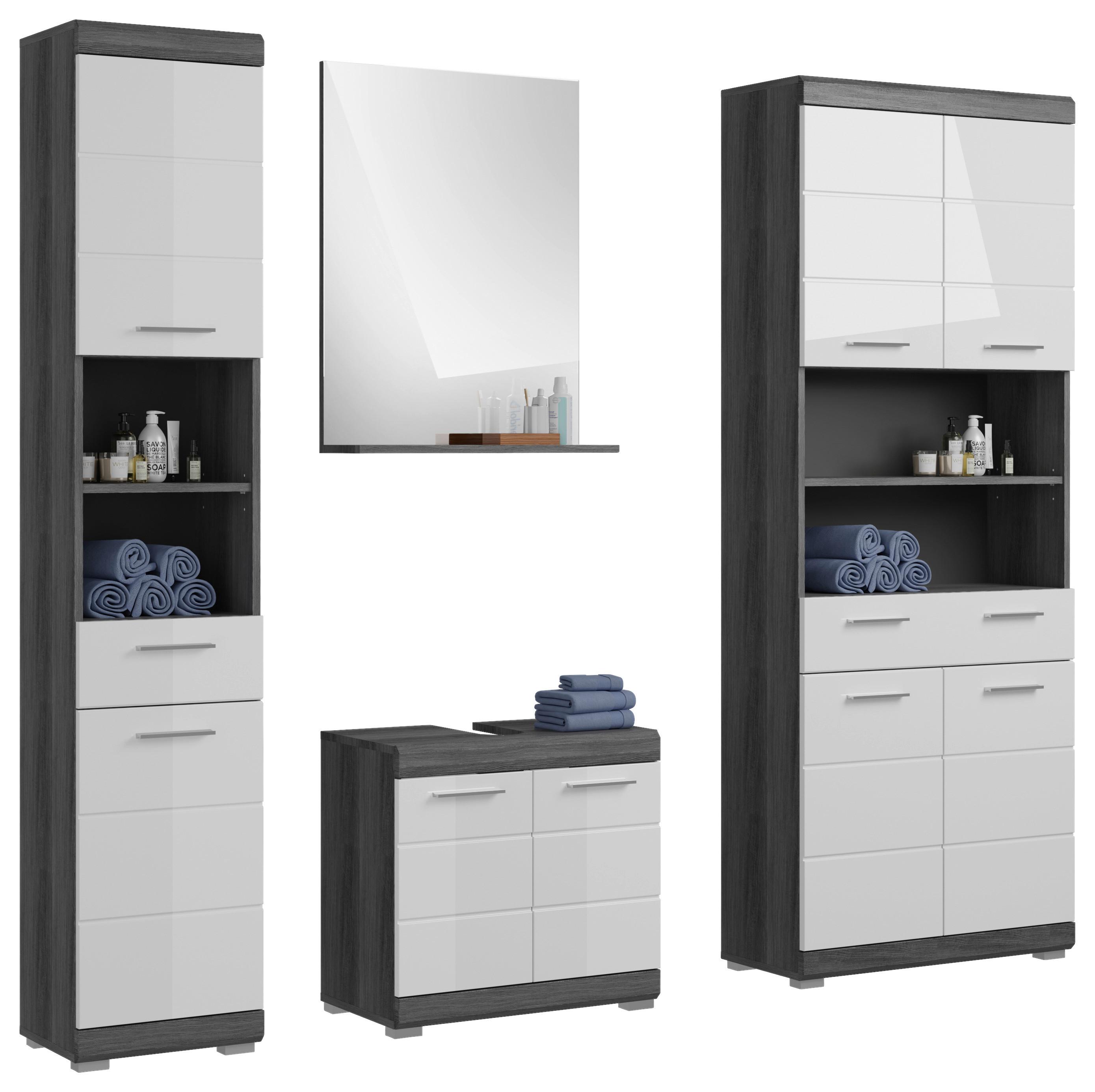 Badezimmer Scout 4-tlg. ca. 160 cm Anthrazit/Weiß - Weiß Hochglanz/Grau, MODERN, Holzwerkstoff/Kunststoff (160cm) - MID.YOU