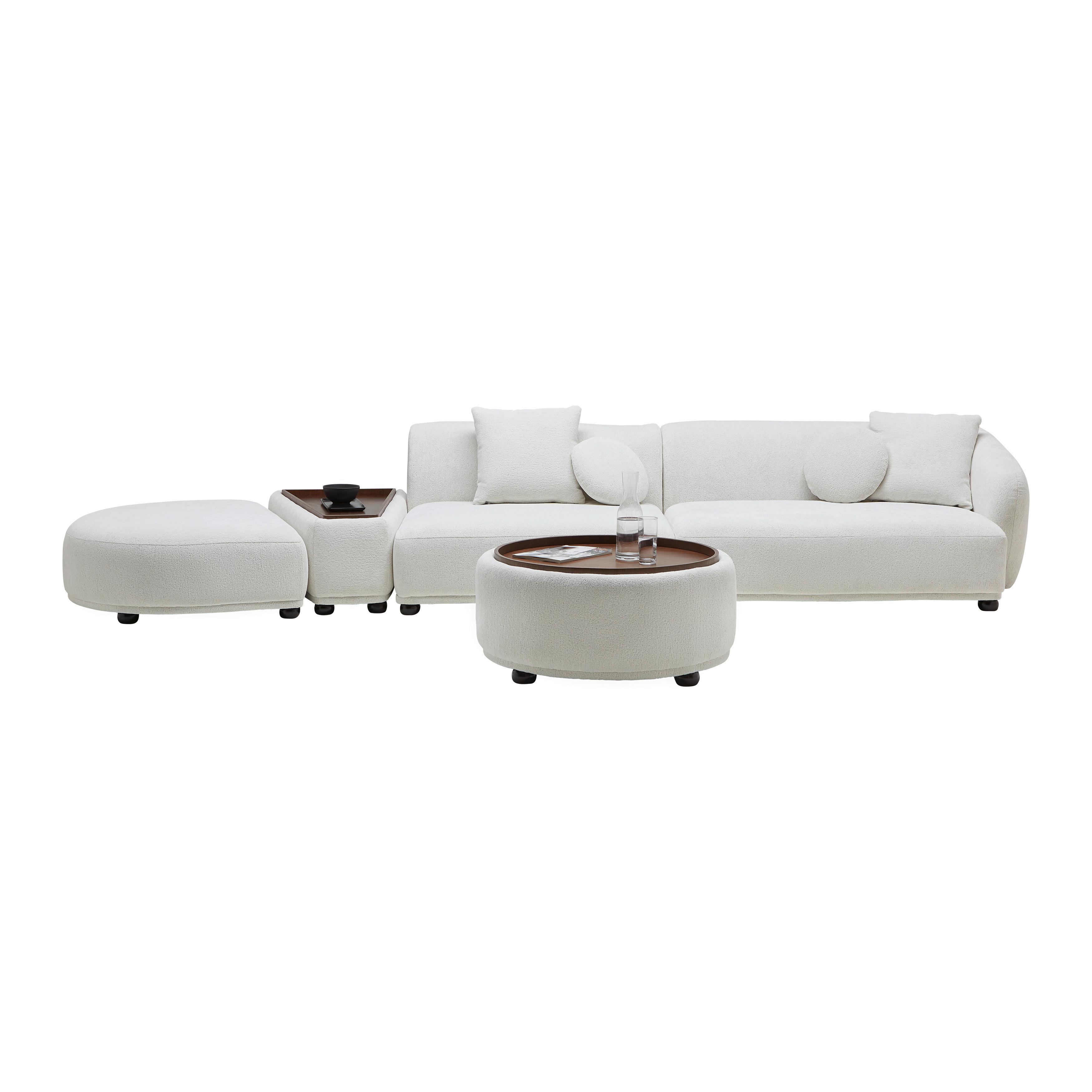 Wohnlandschaft Kira Weiß Webstoff - Schwarz/Weiß, MODERN, Holz/Textil (410/71/107cm) - Bessagi Home
