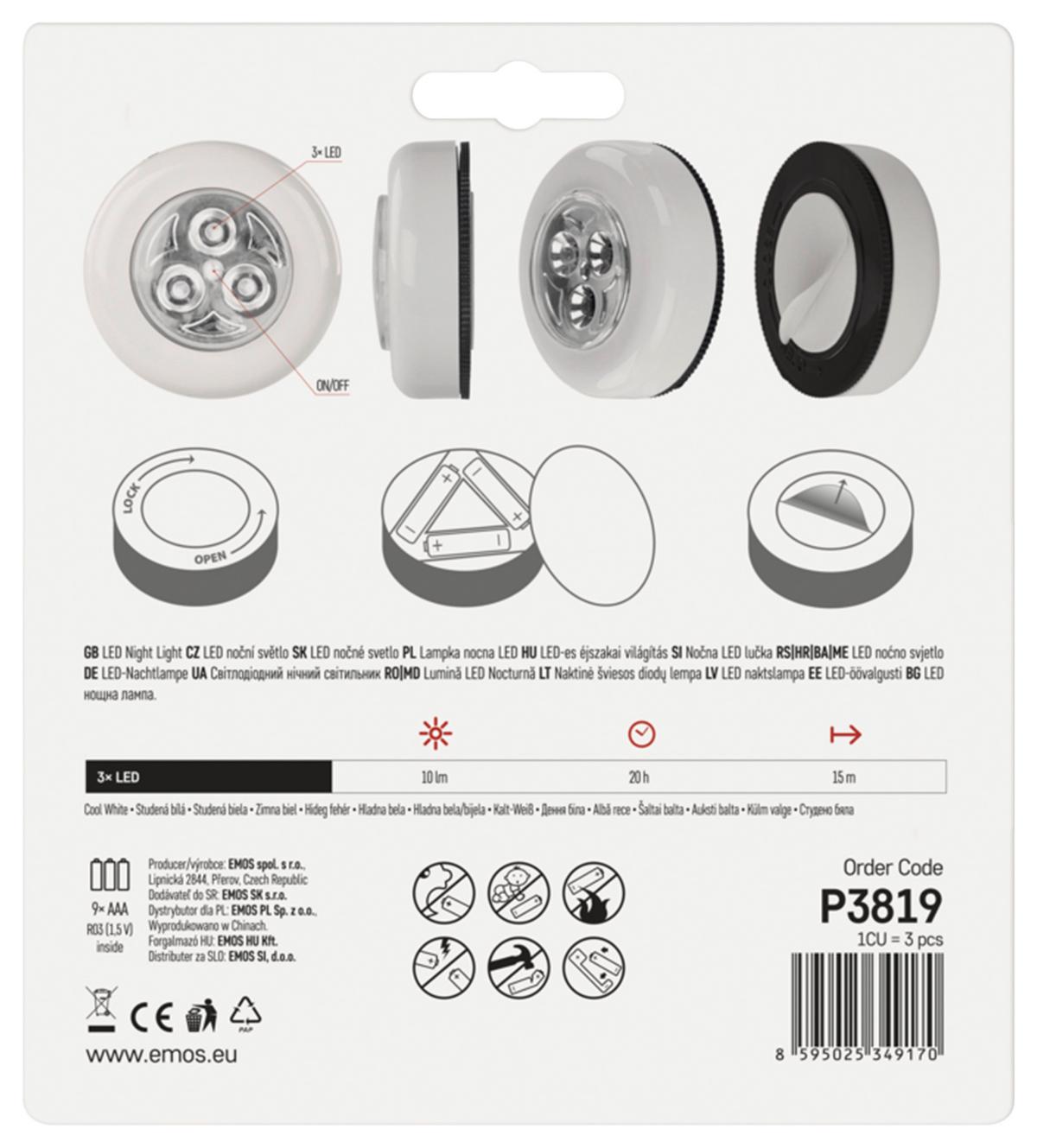 LED Éjszakai Irányfény 3db-Os - fehér, Basics, műanyag (0.68/0.68/0.23cm)