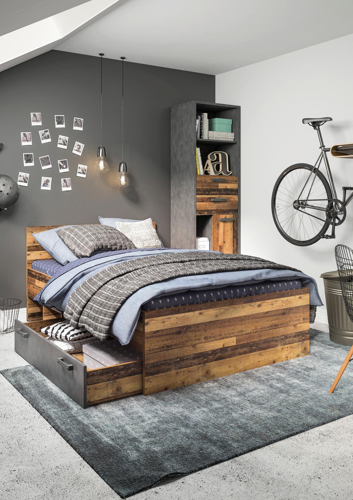 Krevet Nubi - tamno siva/boje starog hrasta, Moderno, drvni materijal/plastika (90/200cm) - Modern Living