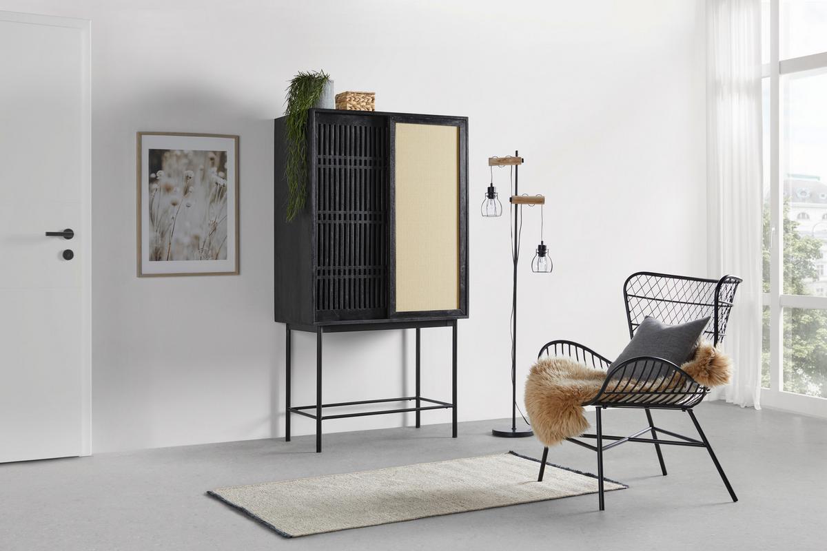 Highboard Zen in Naturfarben/Schwarz - Schwarz/Naturfarben, MODERN, Naturmaterialien/Holz (90/166/45cm) - Premium Living